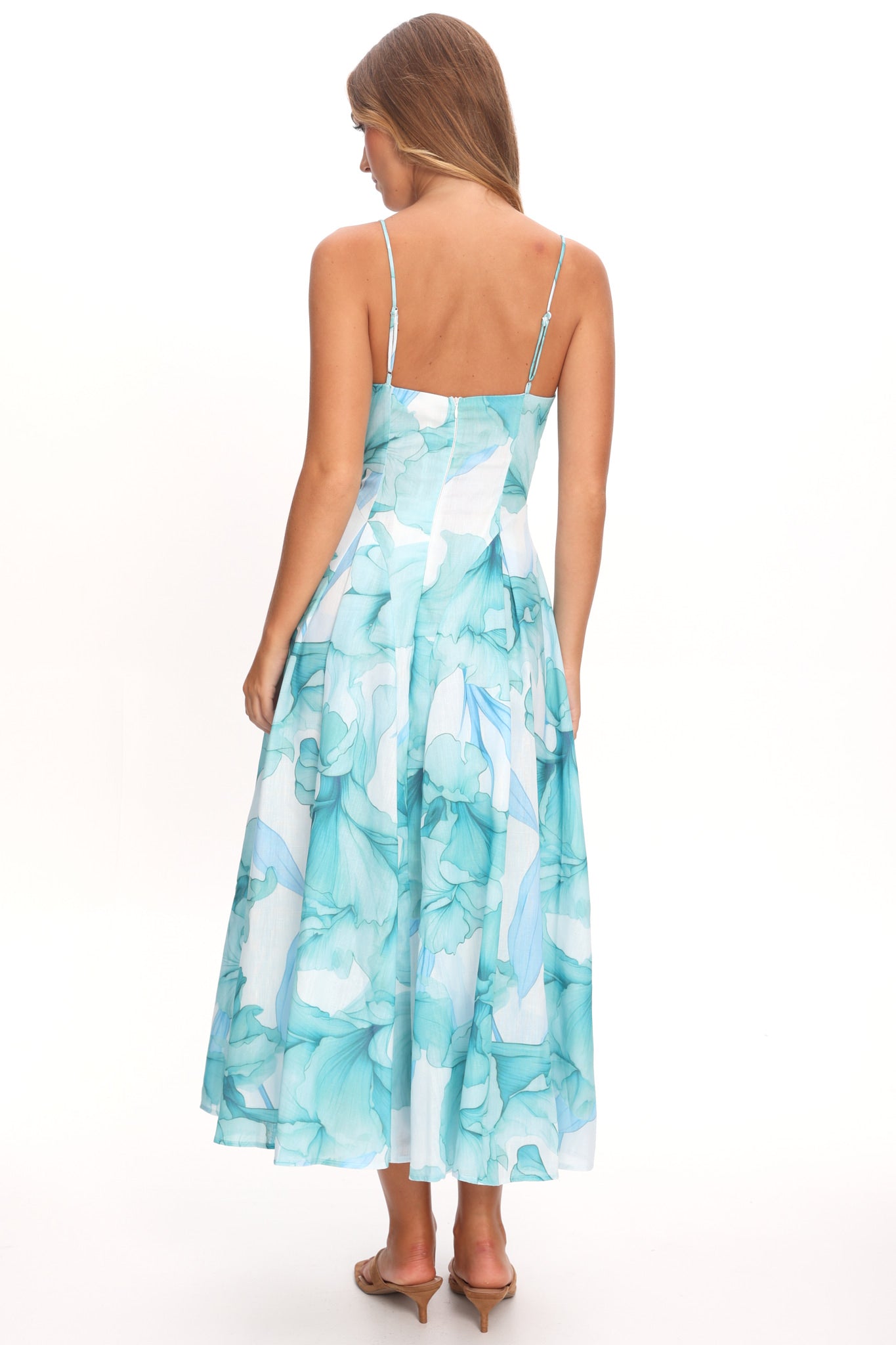 Get My Attention Pleat Waist Maxi Dress Watercolor Green-Maymioy