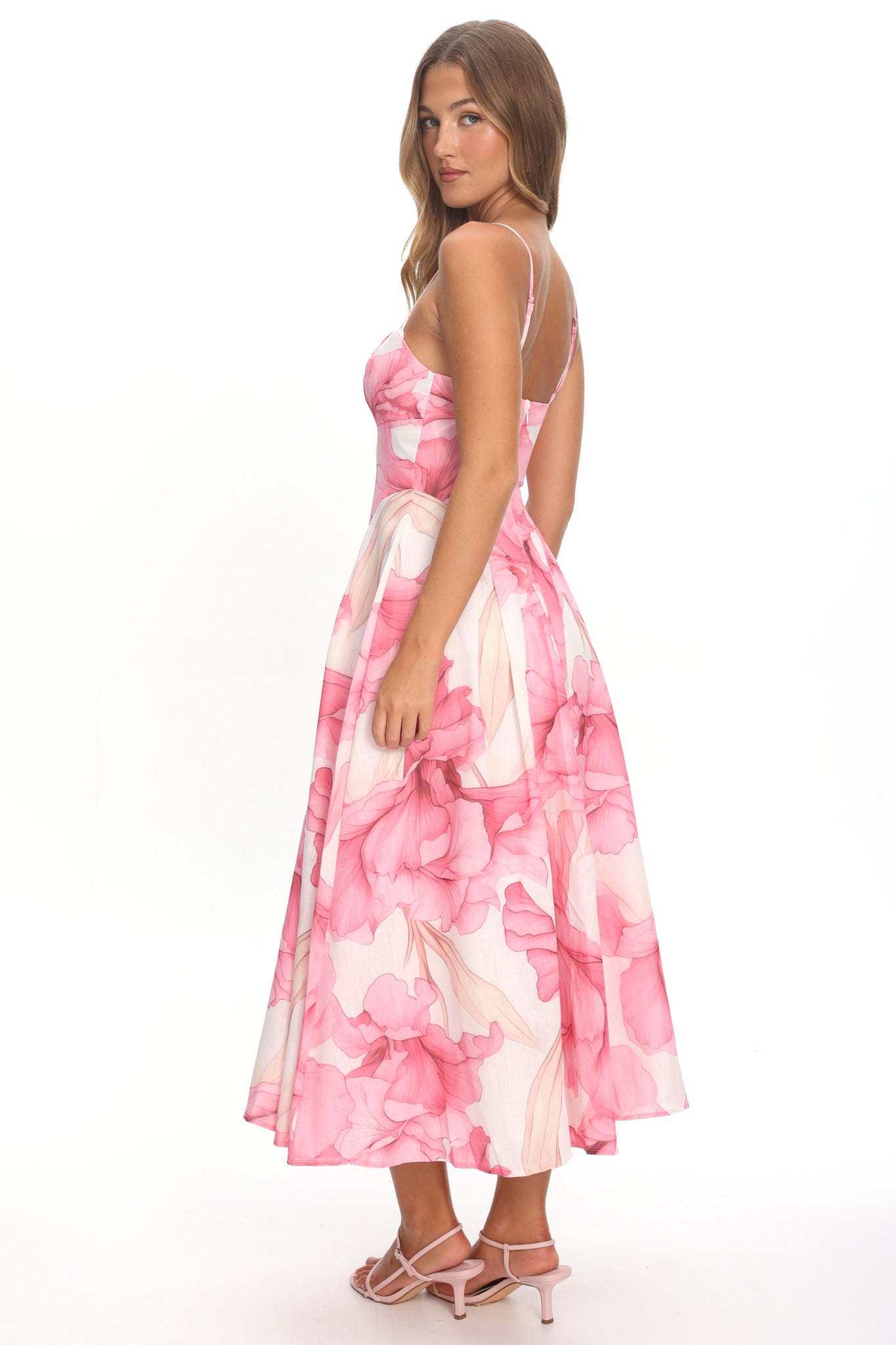 Get My Attention Pleat Waist Maxi Dress Watercolor Pink-Maymioy