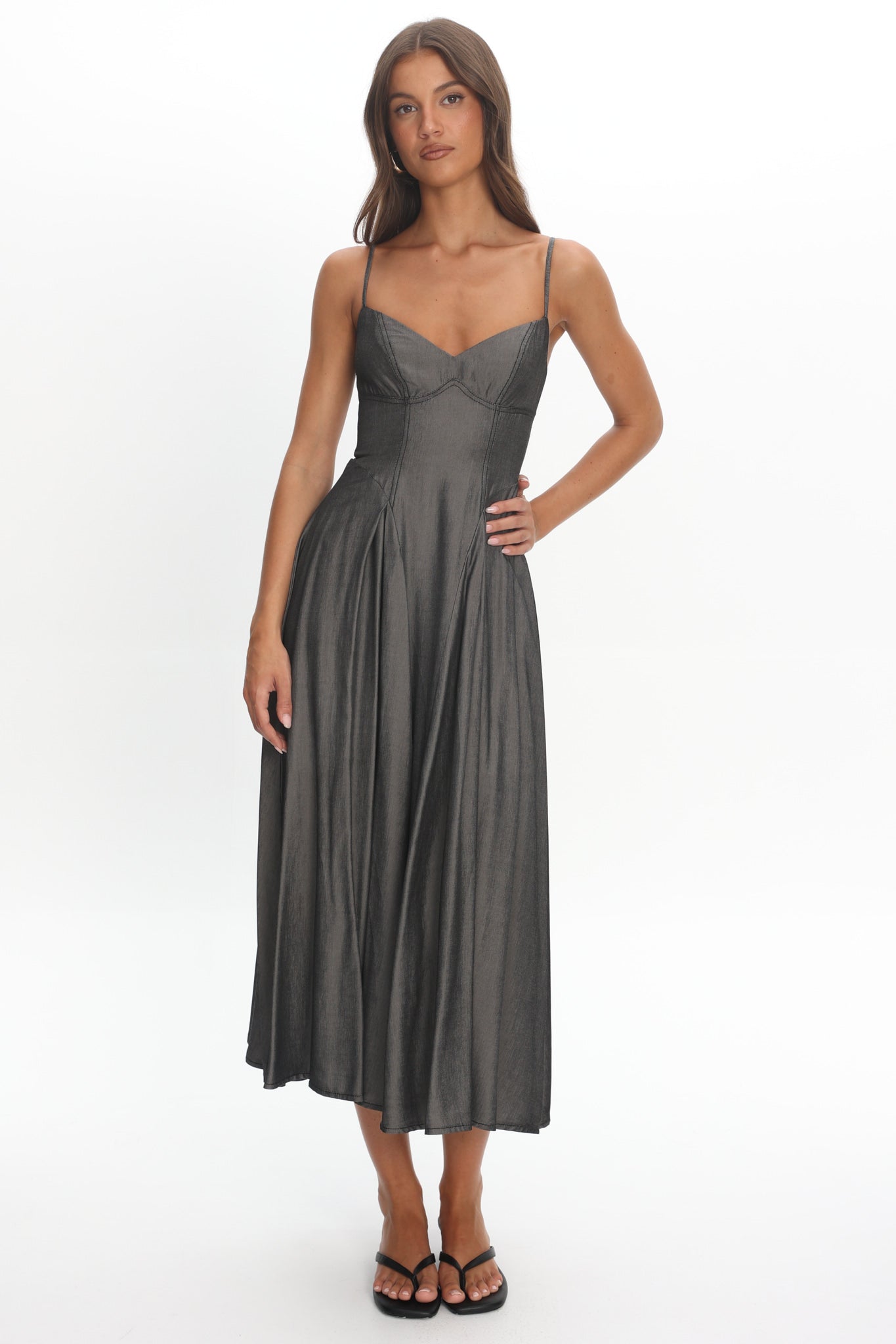 Take It All Cami Strap Midi Dress Charcoal-Maymioy