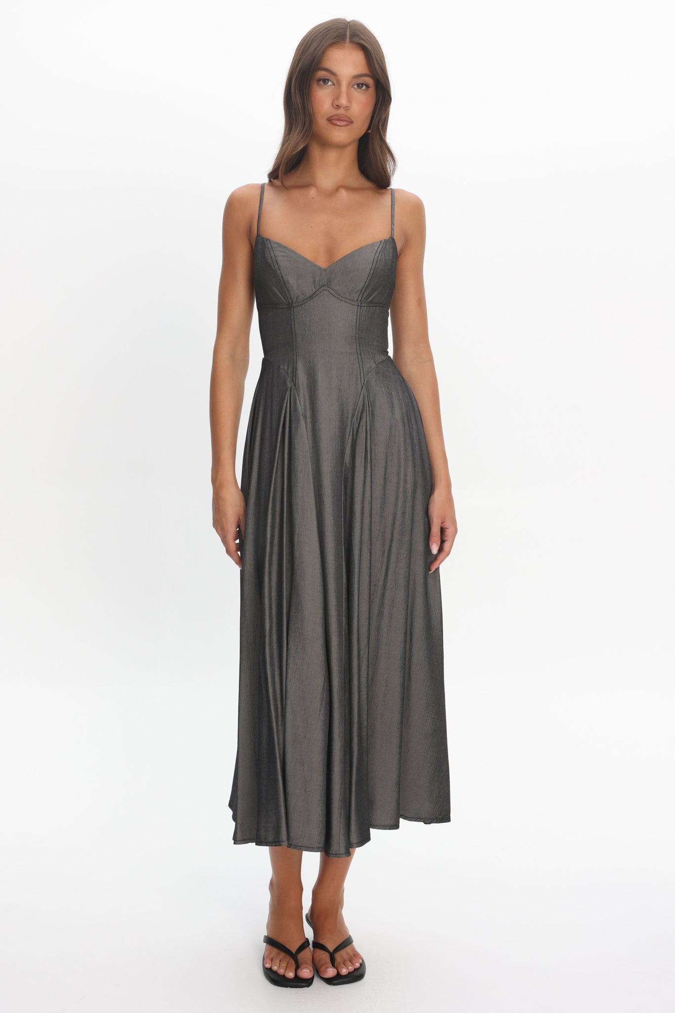 Take It All Cami Strap Midi Dress Charcoal-Maymioy