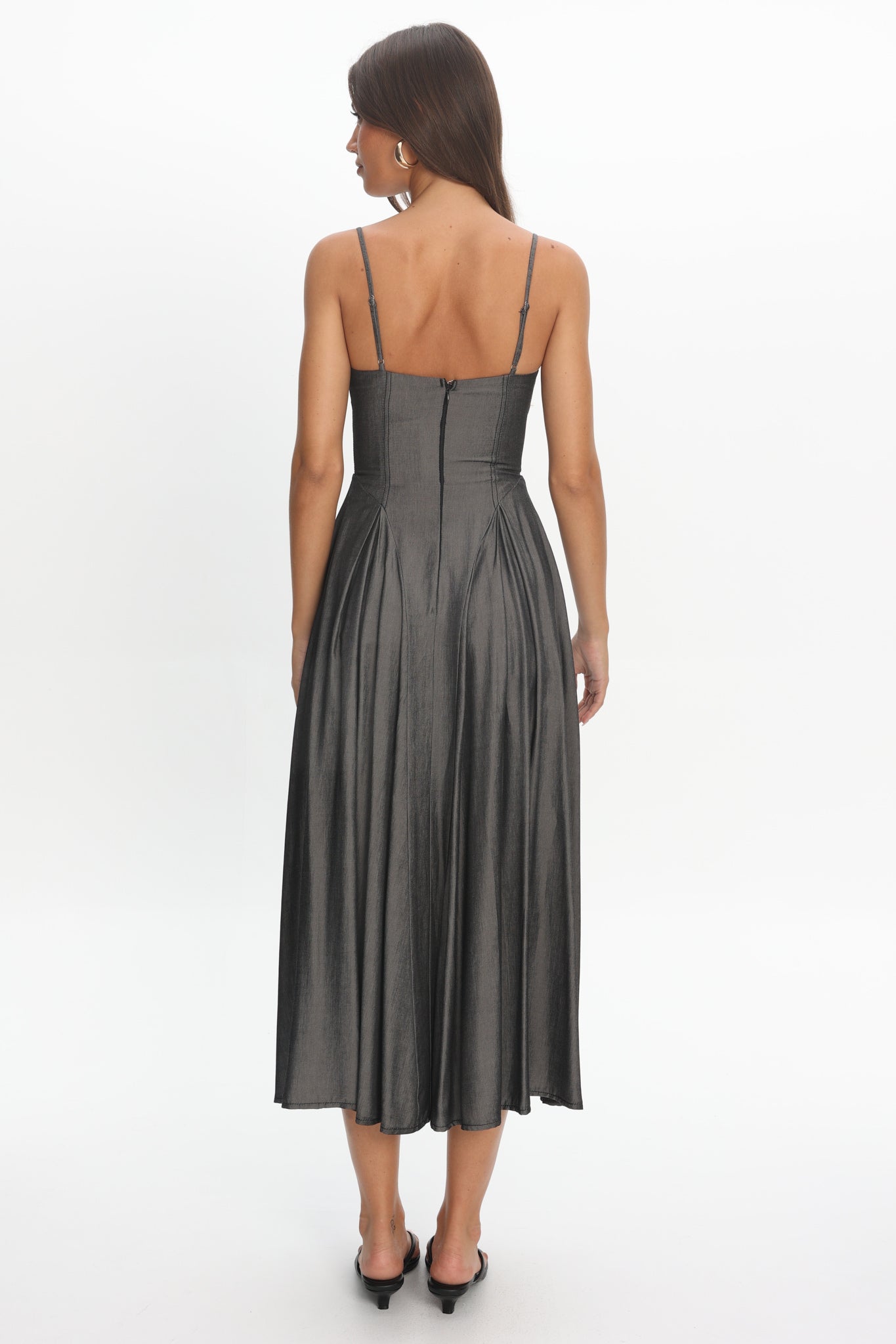 Take It All Cami Strap Midi Dress Charcoal-Maymioy