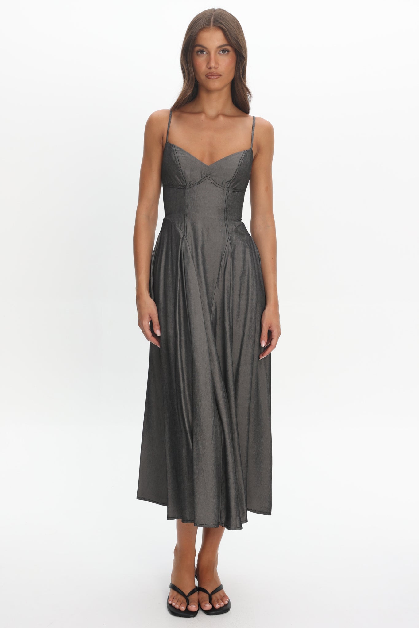 Take It All Cami Strap Midi Dress Charcoal-Maymioy