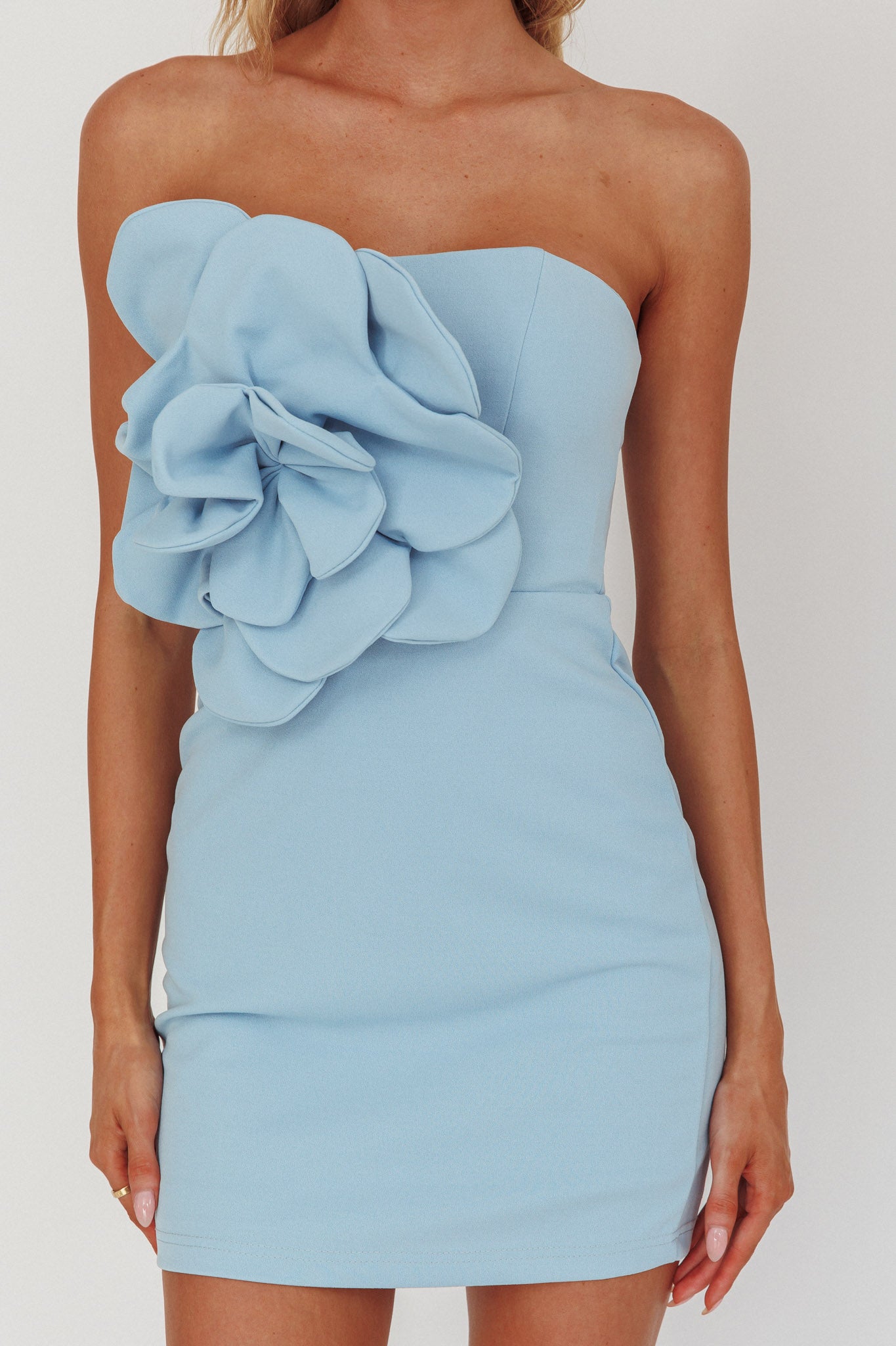 Karoline 3D Flower Strapless Mini Dress Blue-Maymioy