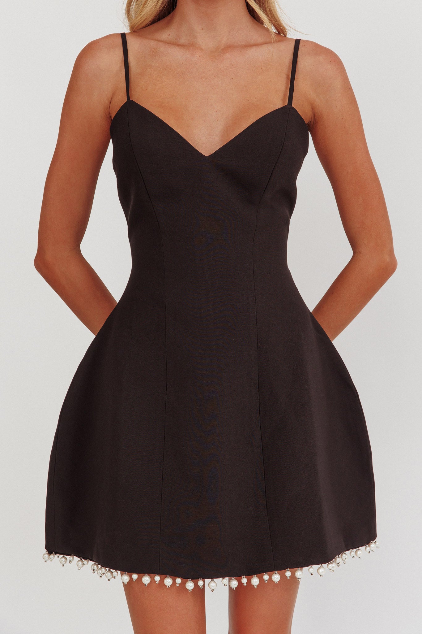 Besos Pearl Hem Mini Dress Black-Maymioy