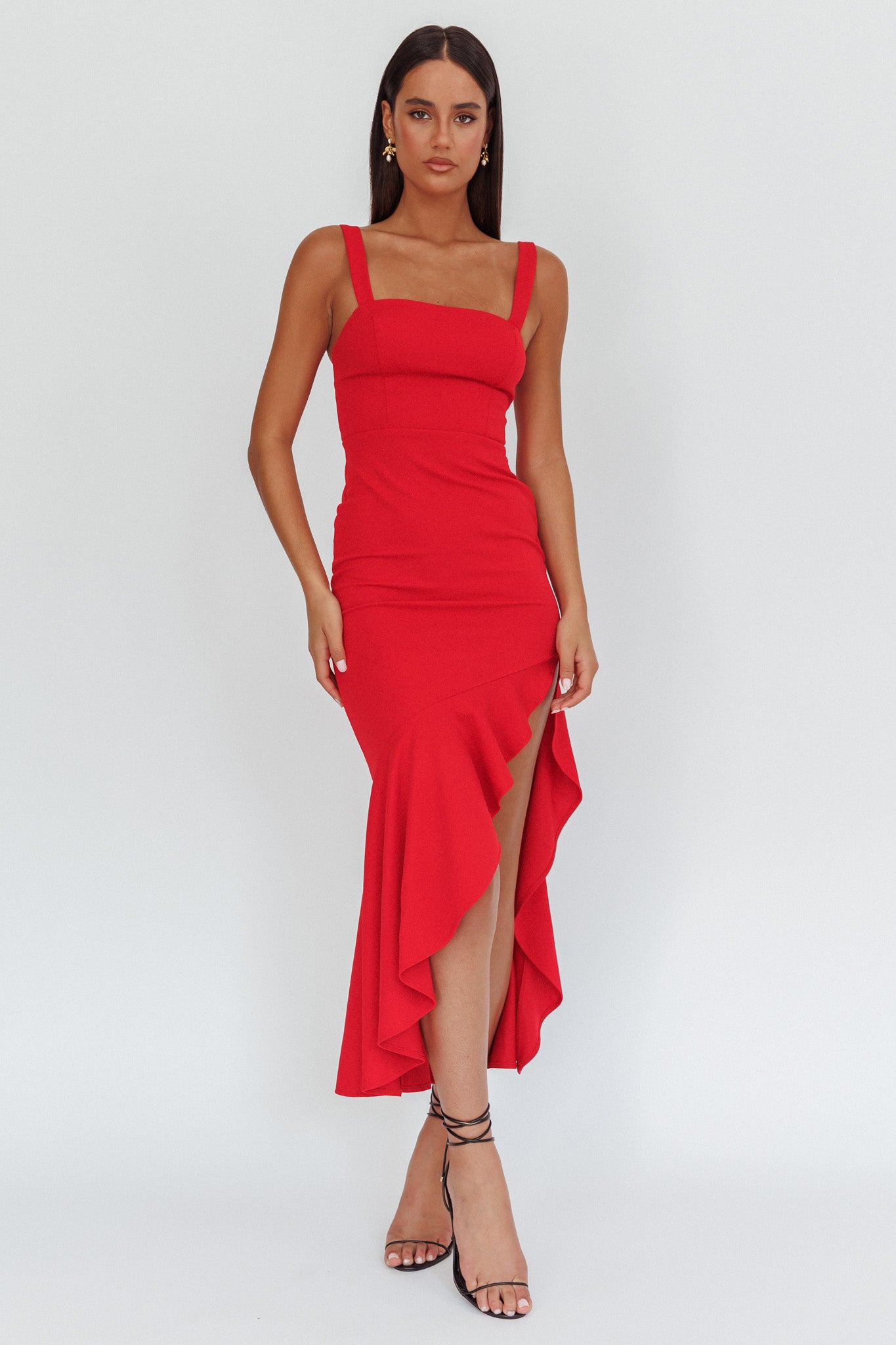 Delighted Asymmetric Hem Maxi Dress Red-Maymioy