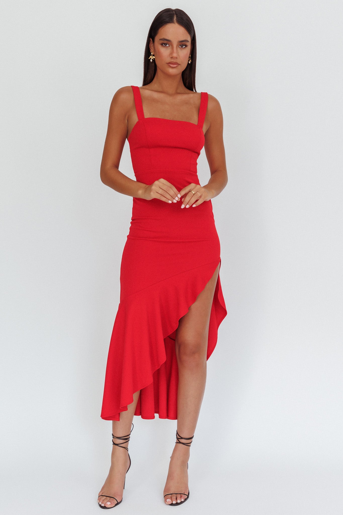 Delighted Asymmetric Hem Maxi Dress Red-Maymioy