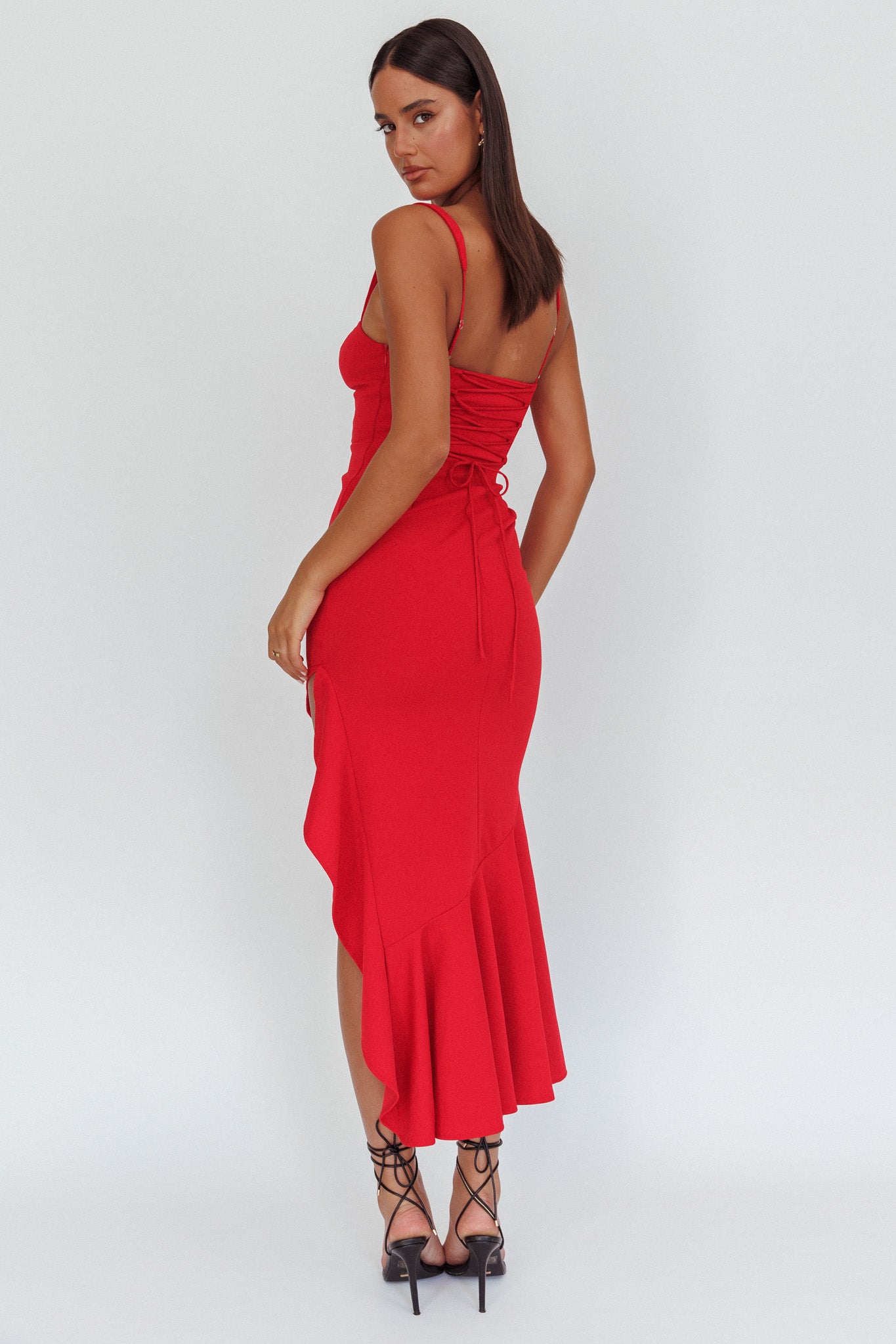 Delighted Asymmetric Hem Maxi Dress Red-Maymioy