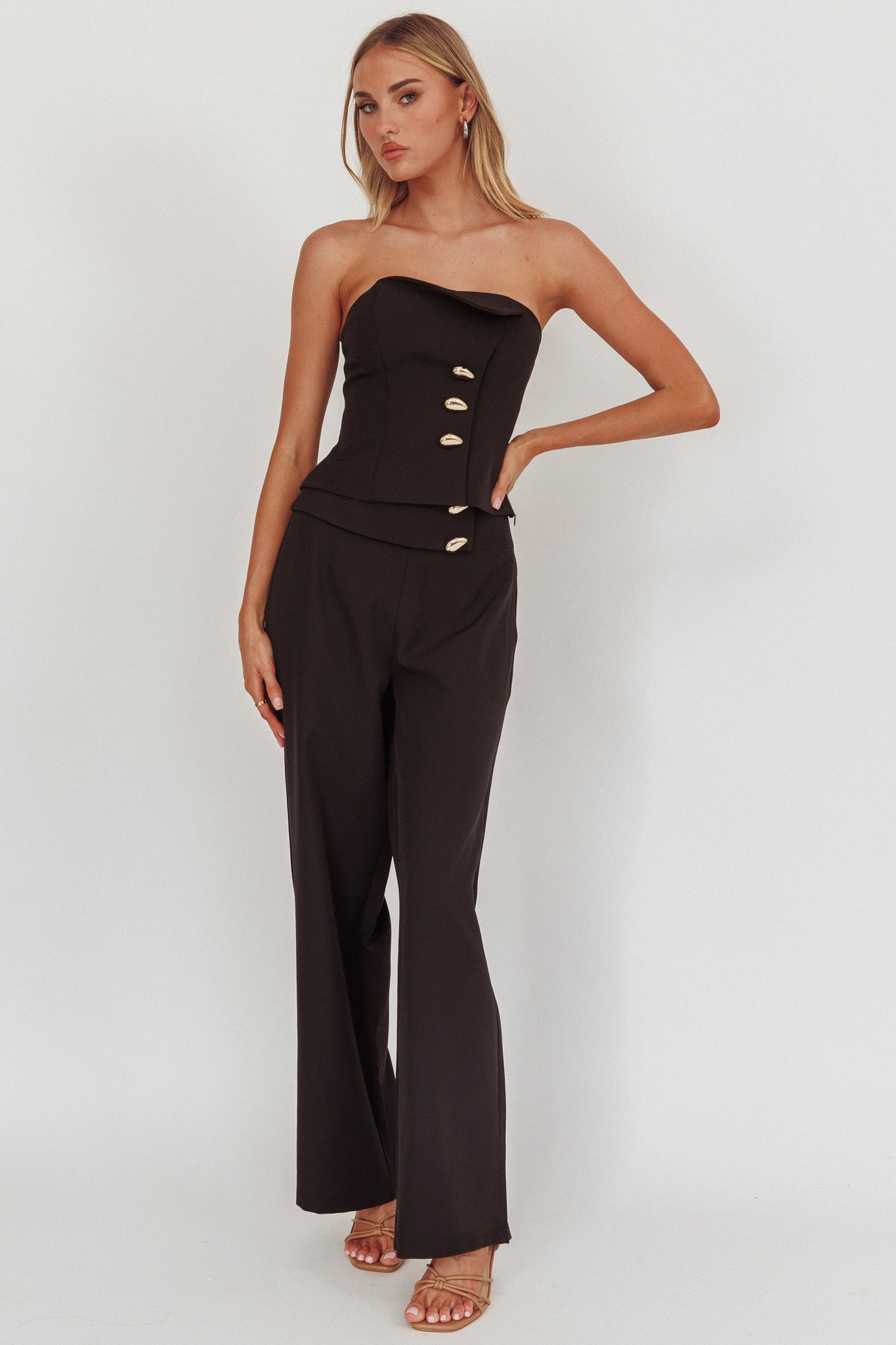 Ishani Hardware Decoration Strapless Top Black-Maymioy