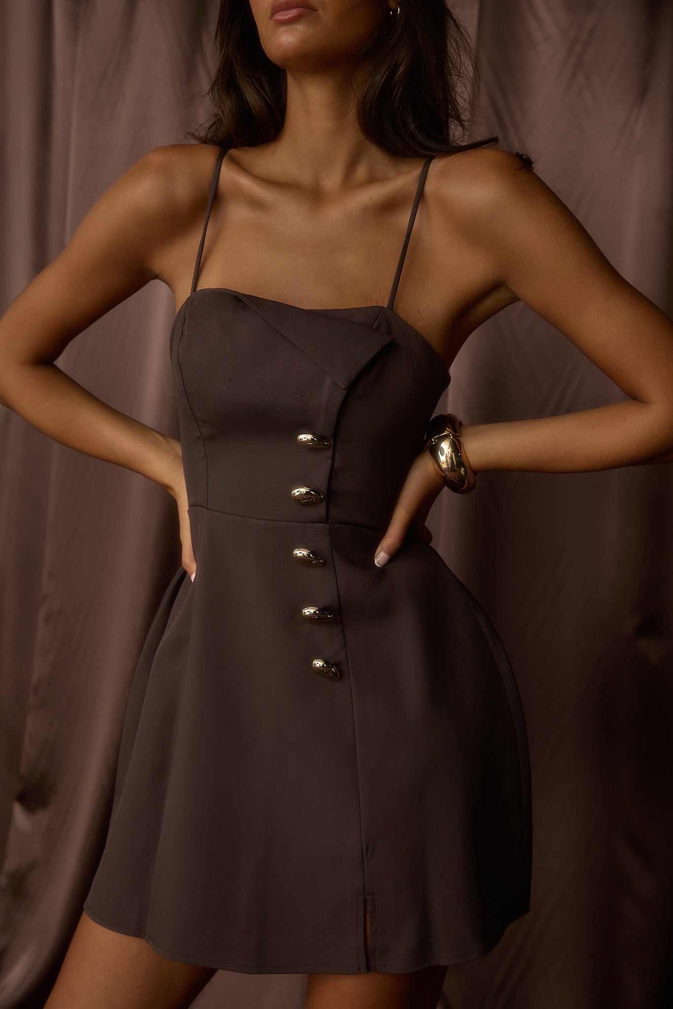 Captivated Button Feature Mini Dress Coco-Maymioy