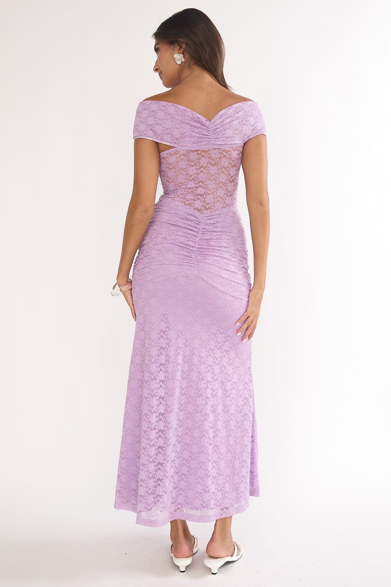 Kamilah Ruched Lace Maxi Dress Lilac-Maymioy