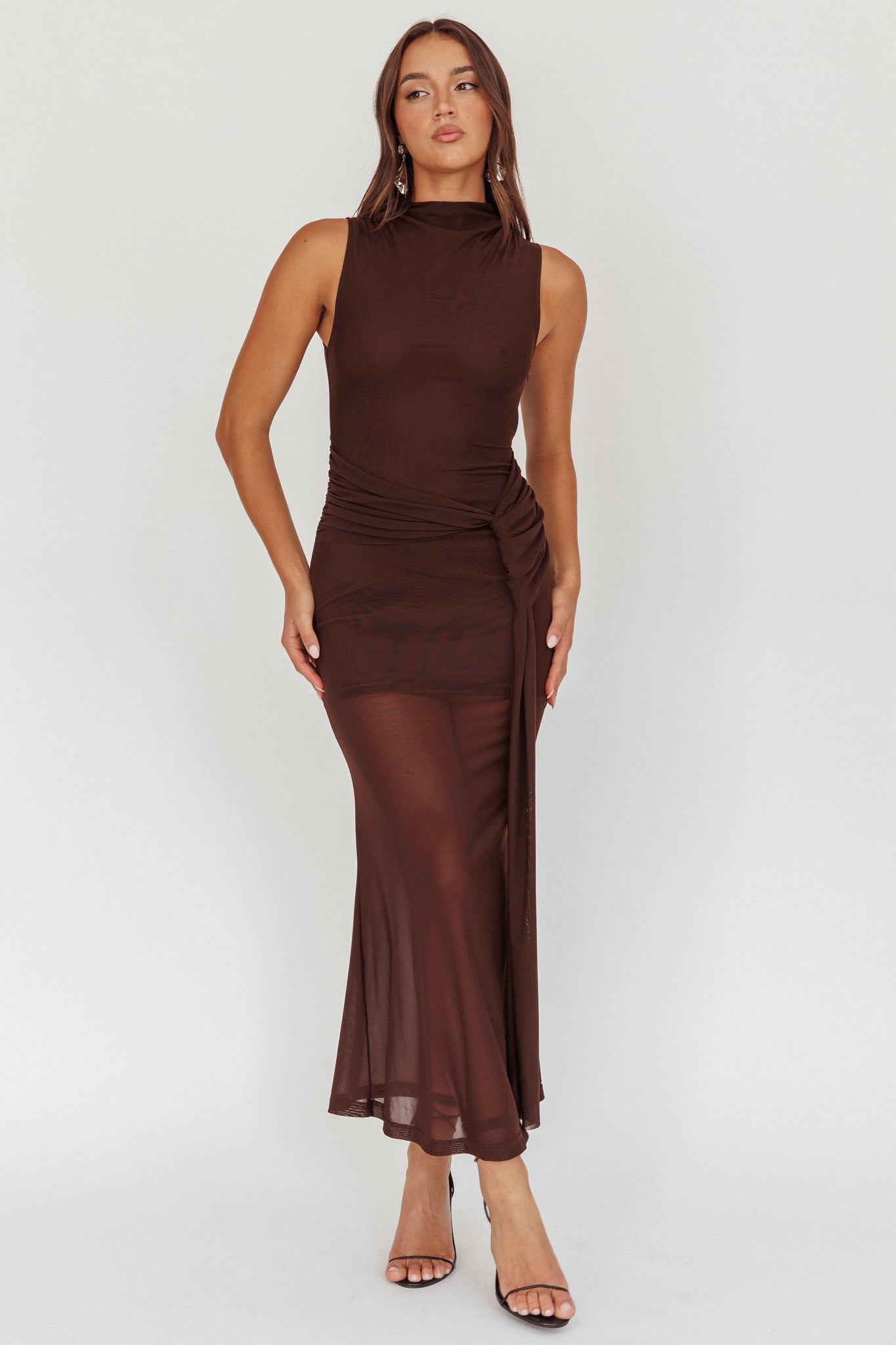 Girl's Night Waist Sash Maxi Dress Chocolate-Maymioy