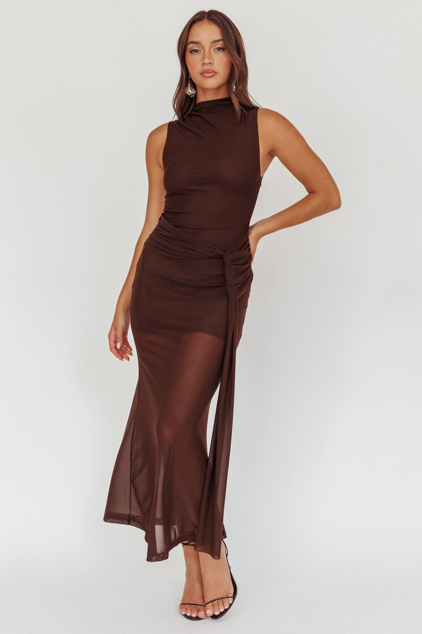 Girl's Night Waist Sash Maxi Dress Chocolate-Maymioy
