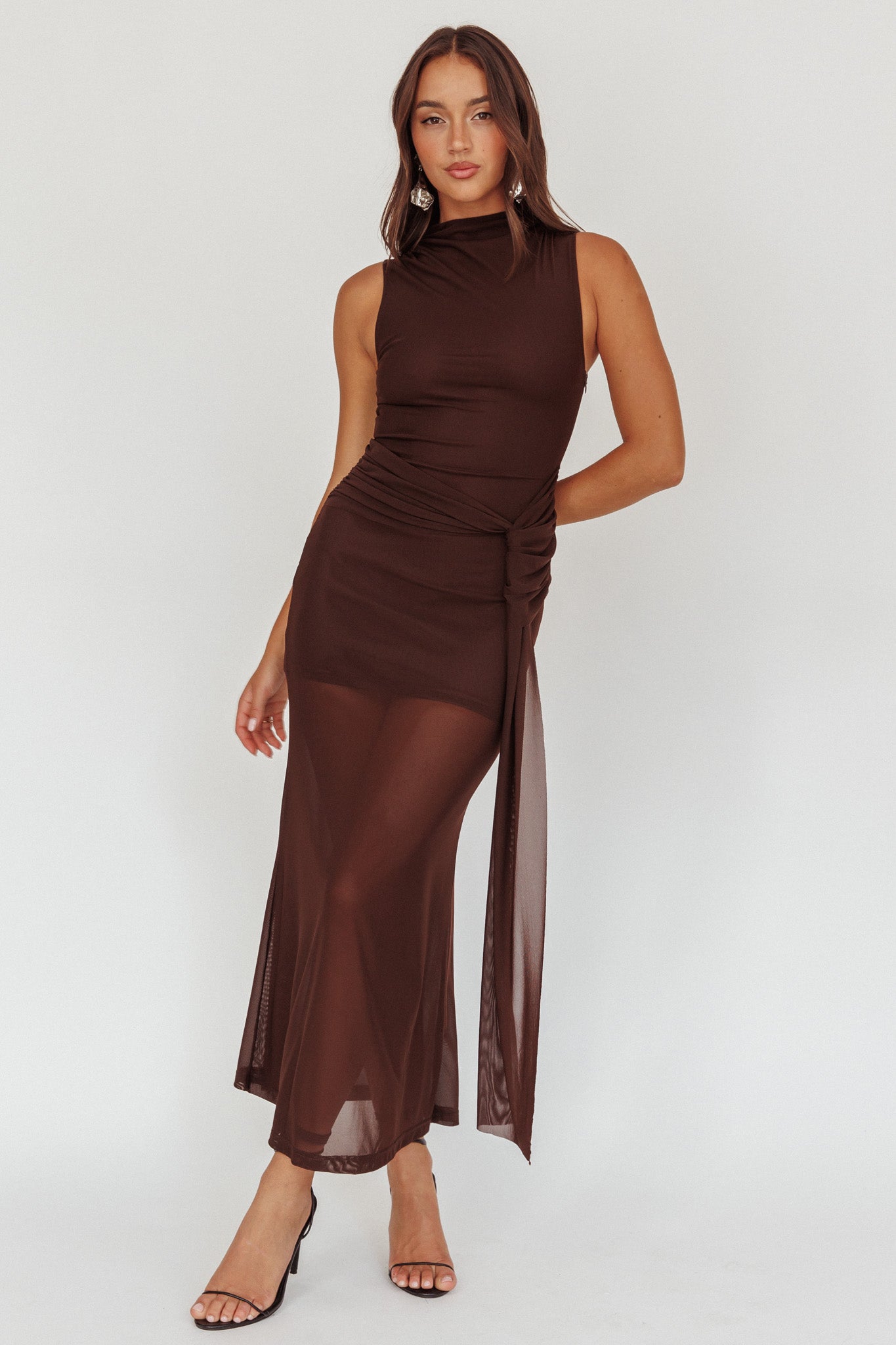 Girl's Night Waist Sash Maxi Dress Chocolate-Maymioy