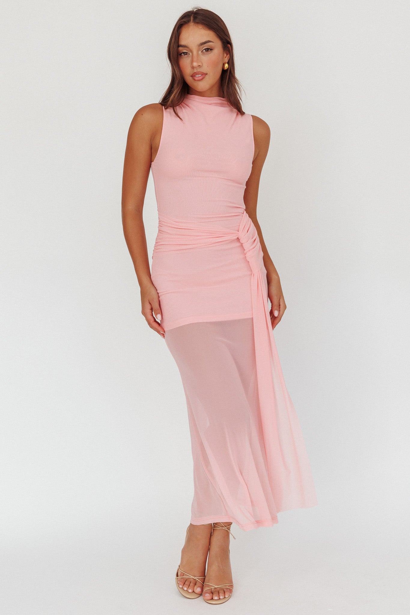 Girl's Night Waist Sash Maxi Dress Pink-Maymioy