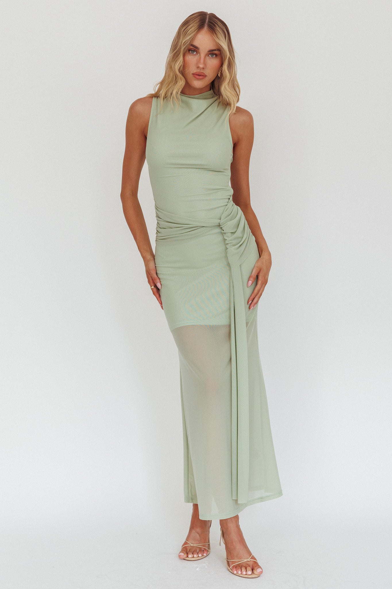 Girl's Night Waist Sash Maxi Dress Sage-Maymioy
