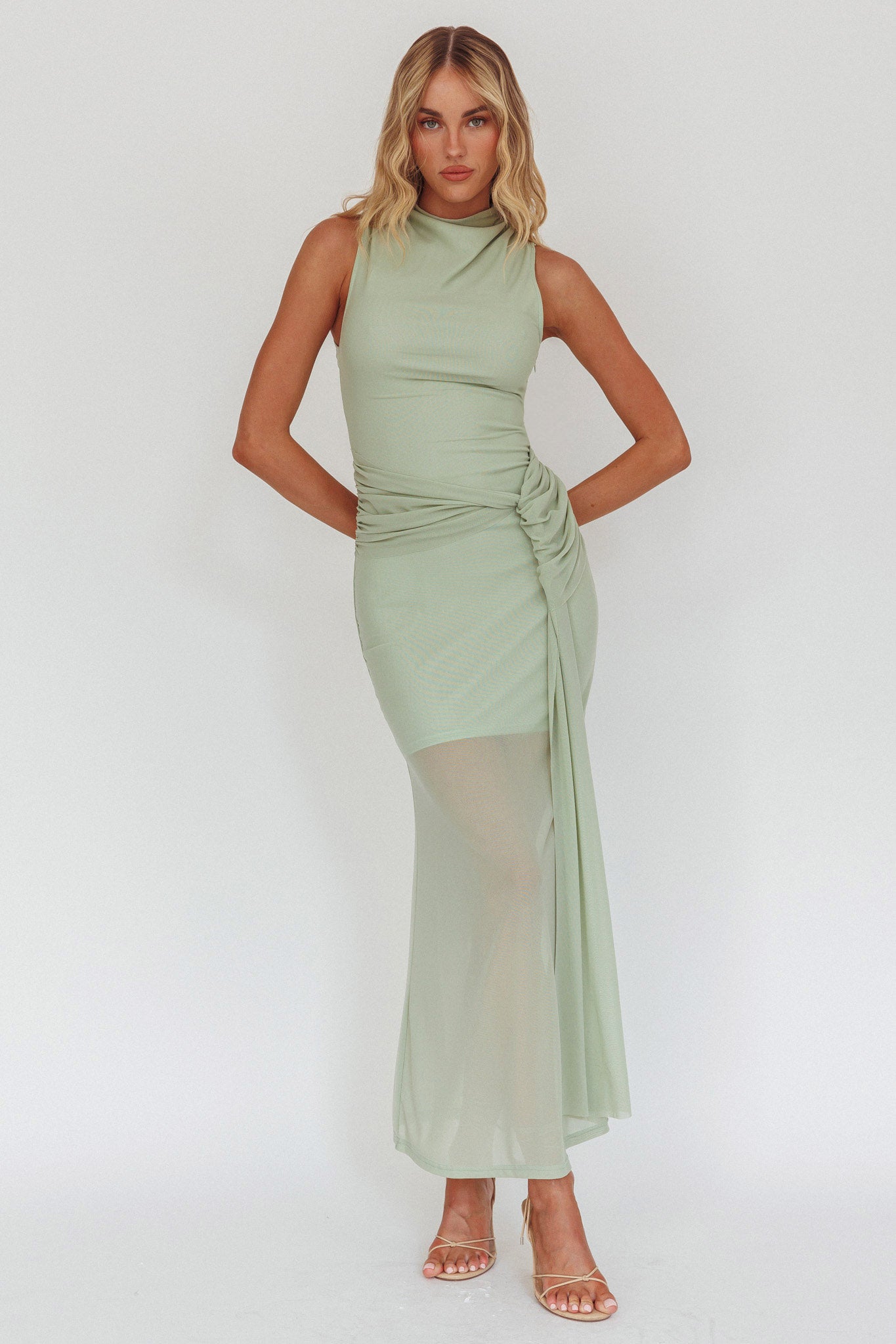 Girl's Night Waist Sash Maxi Dress Sage-Maymioy