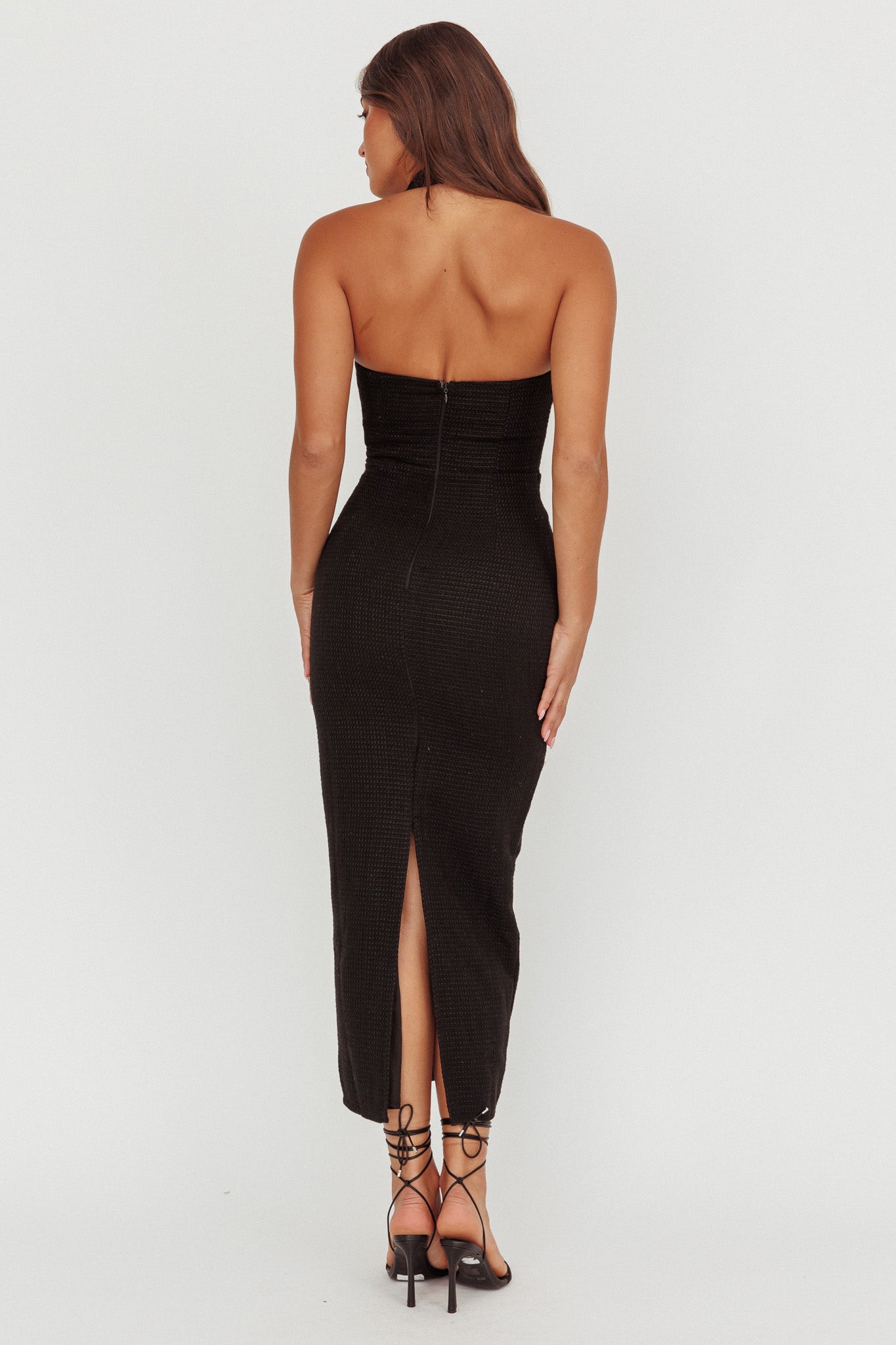 She Is Button Front Halter Midi Dress Tweed Black-Maymioy
