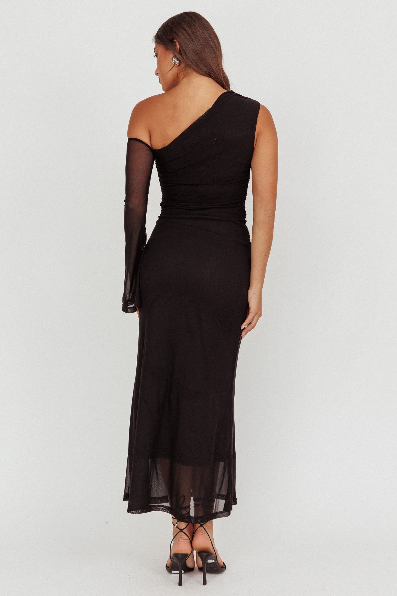 Prima One Shoulder Cut-Out Maxi Dress Black-Maymioy
