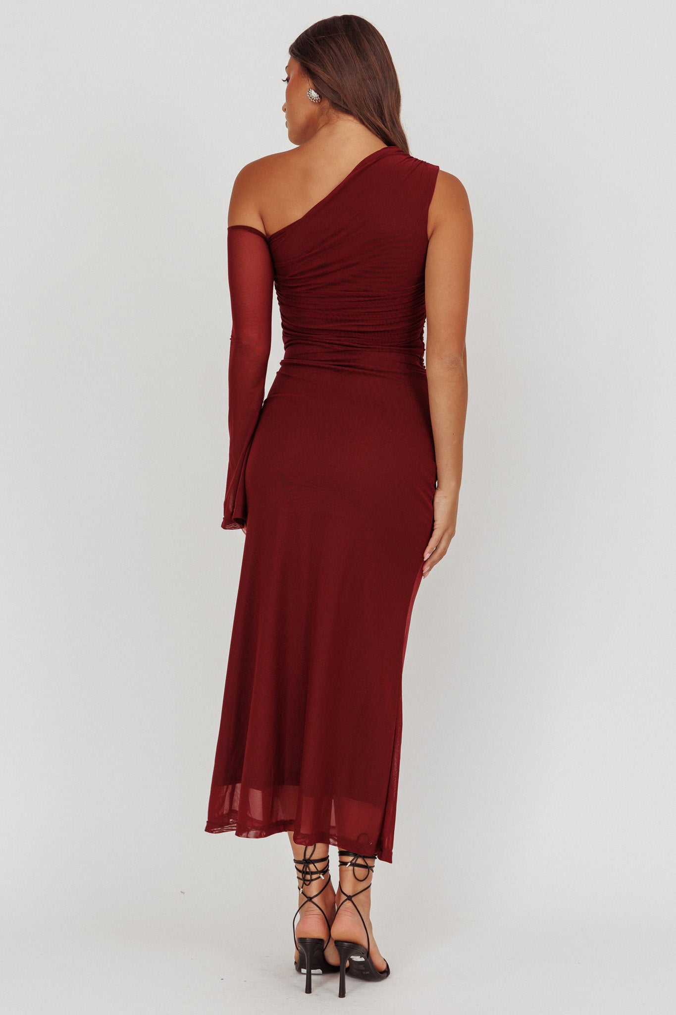 Prima One Shoulder Cut-Out Maxi Dress Wine-Maymioy