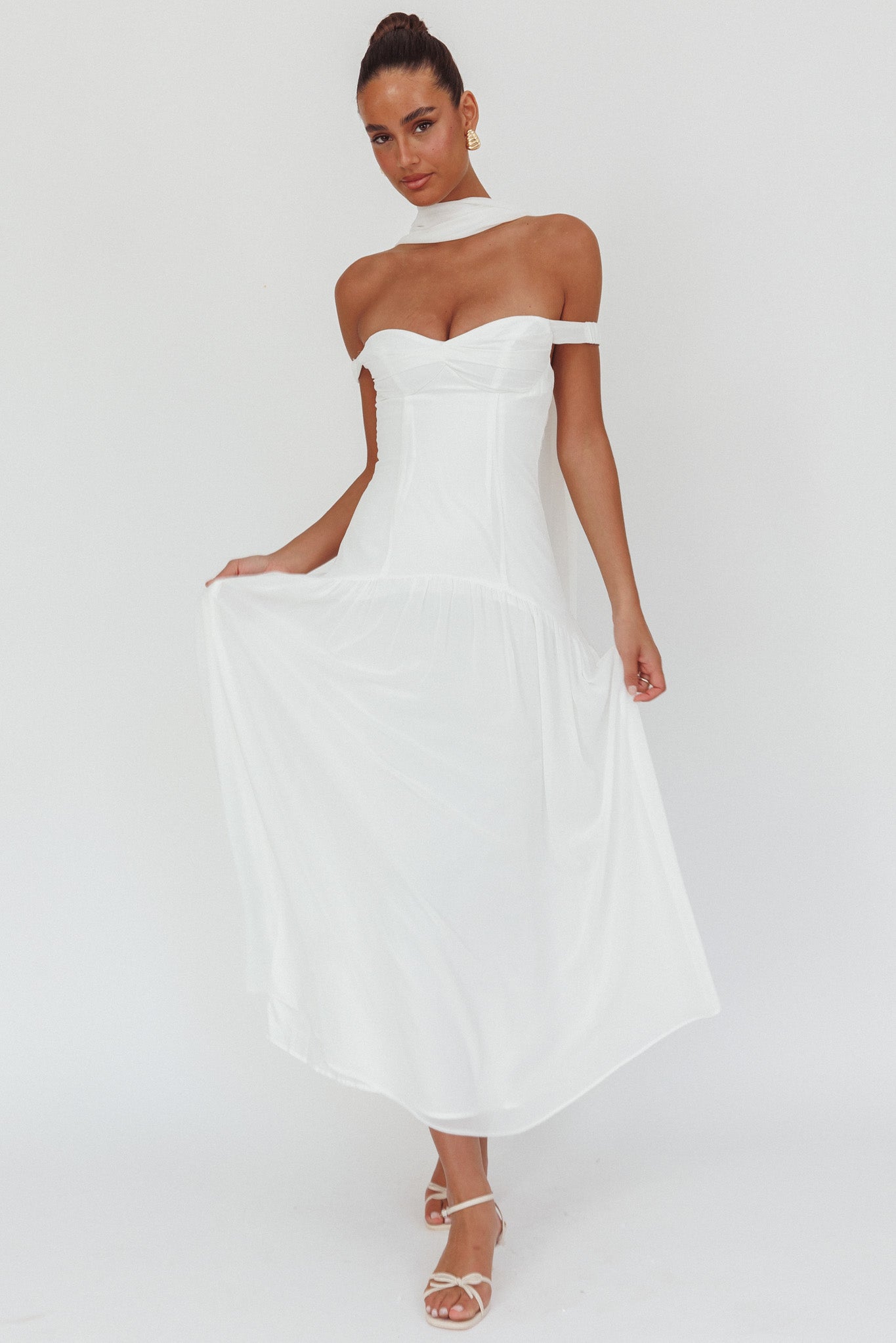 Kaycee Drop Waist Maxi Dress White-Maymioy