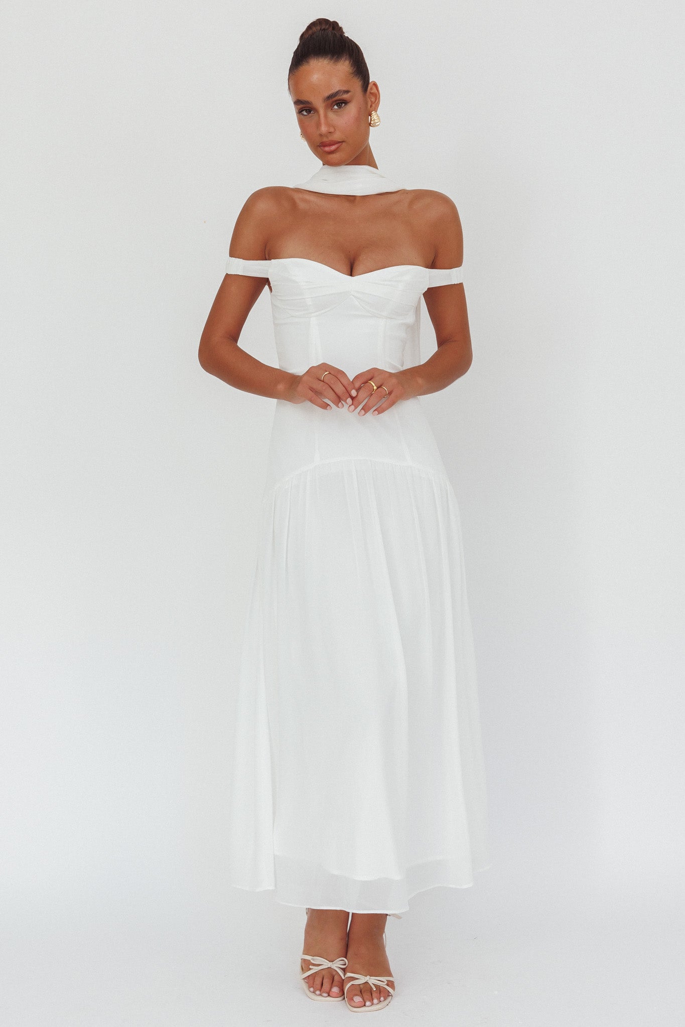 Kaycee Drop Waist Maxi Dress White-Maymioy