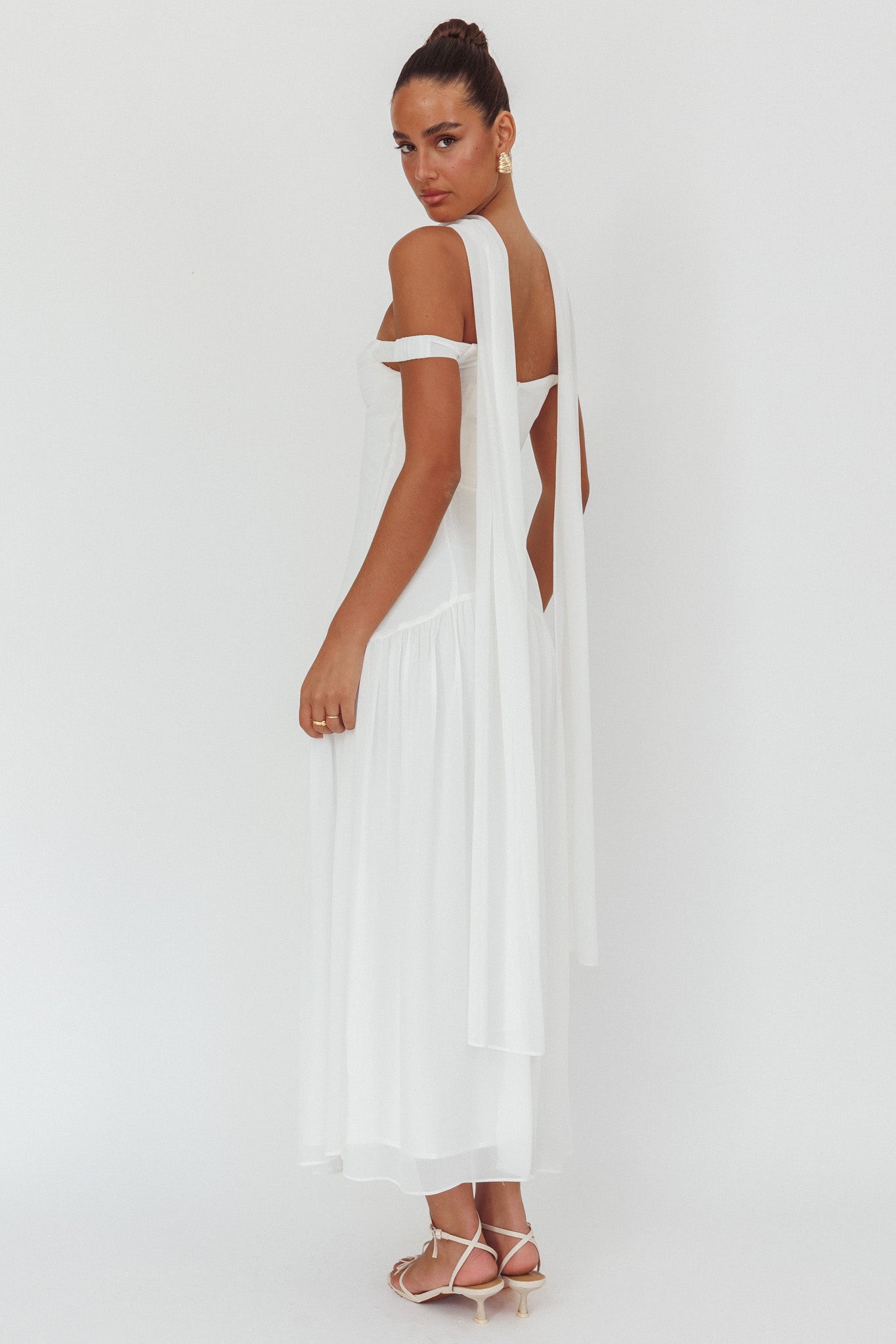 Kaycee Drop Waist Maxi Dress White-Maymioy