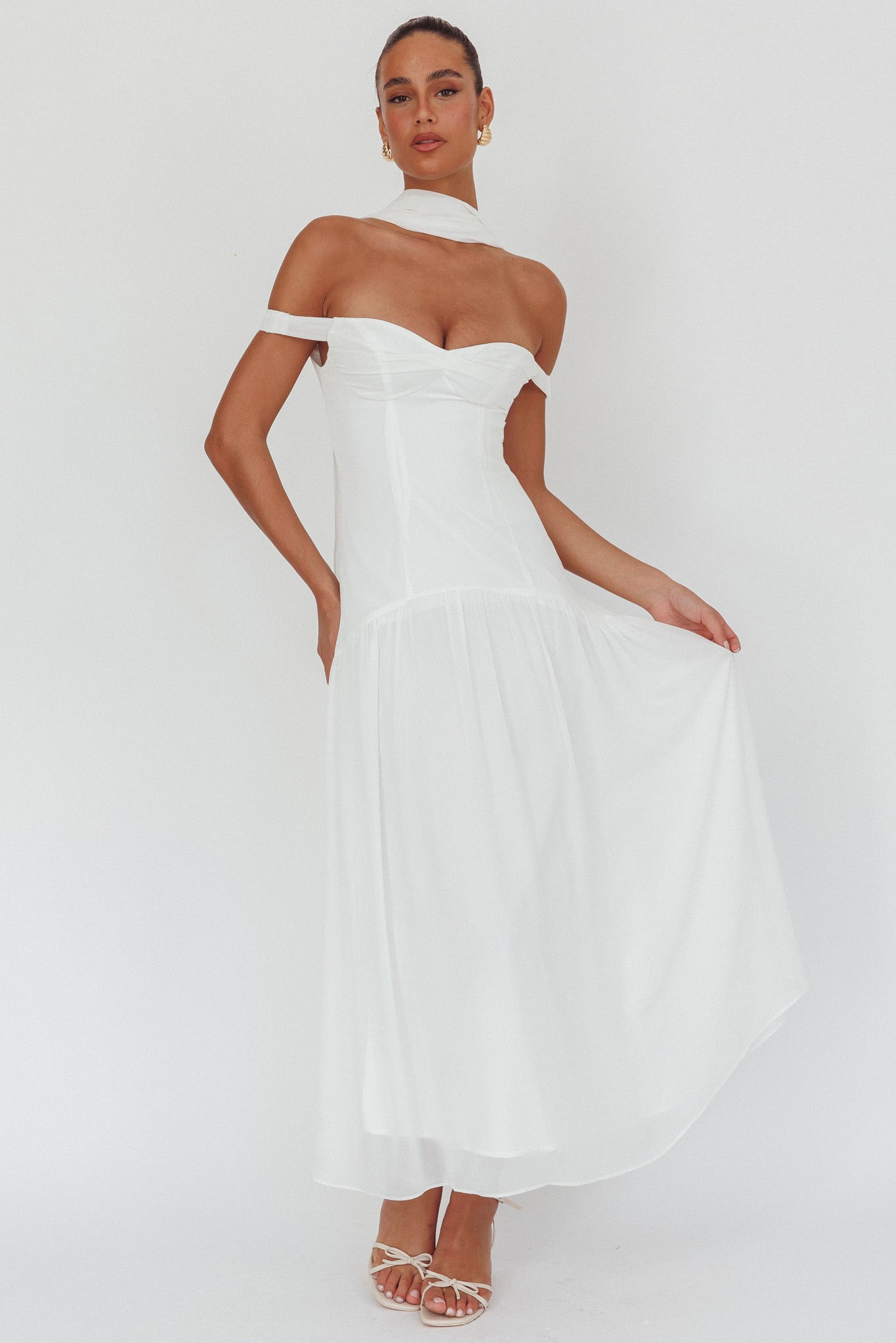 Kaycee Drop Waist Maxi Dress White-Maymioy