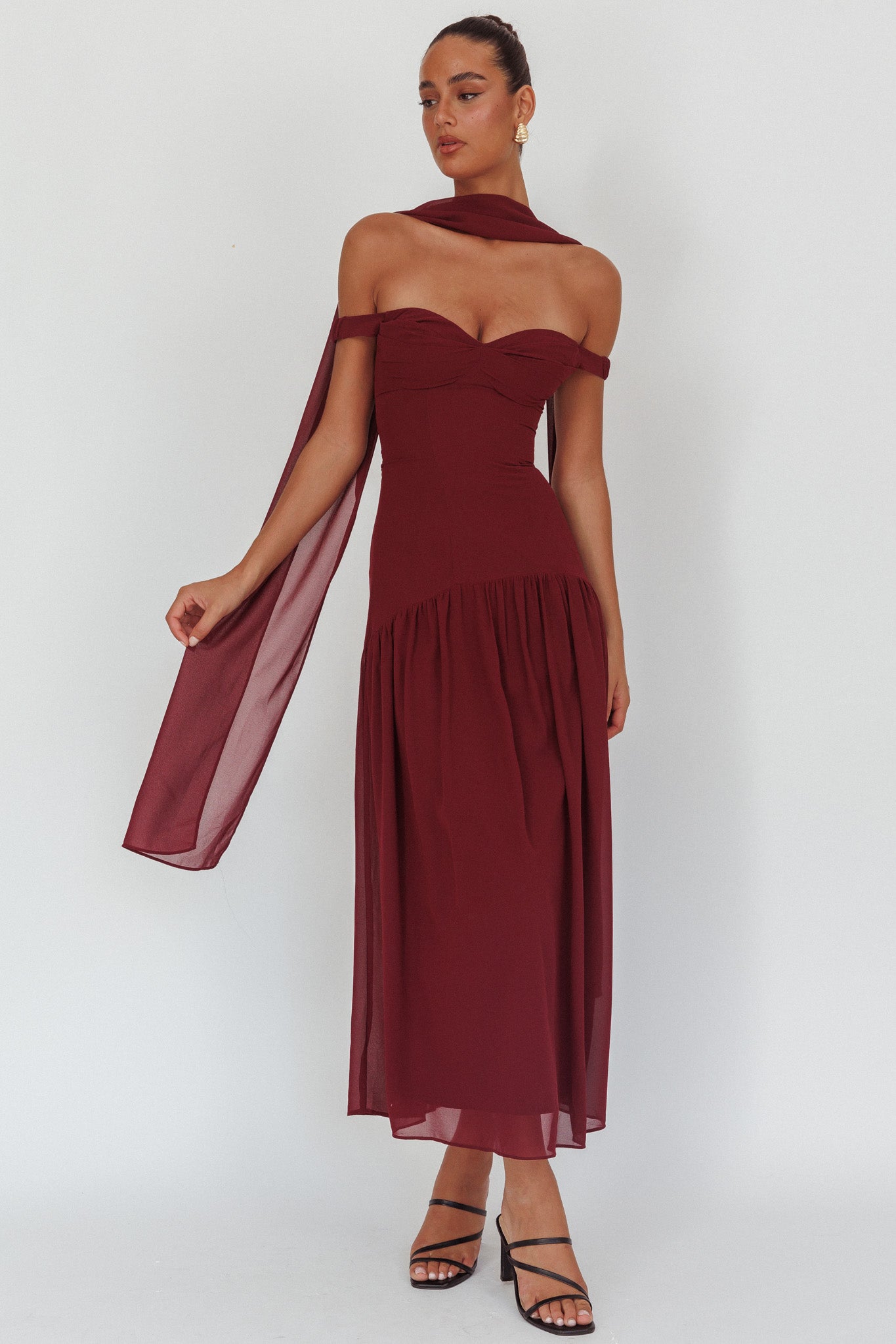 Kaycee Drop Waist Maxi Dress Wine-Maymioy