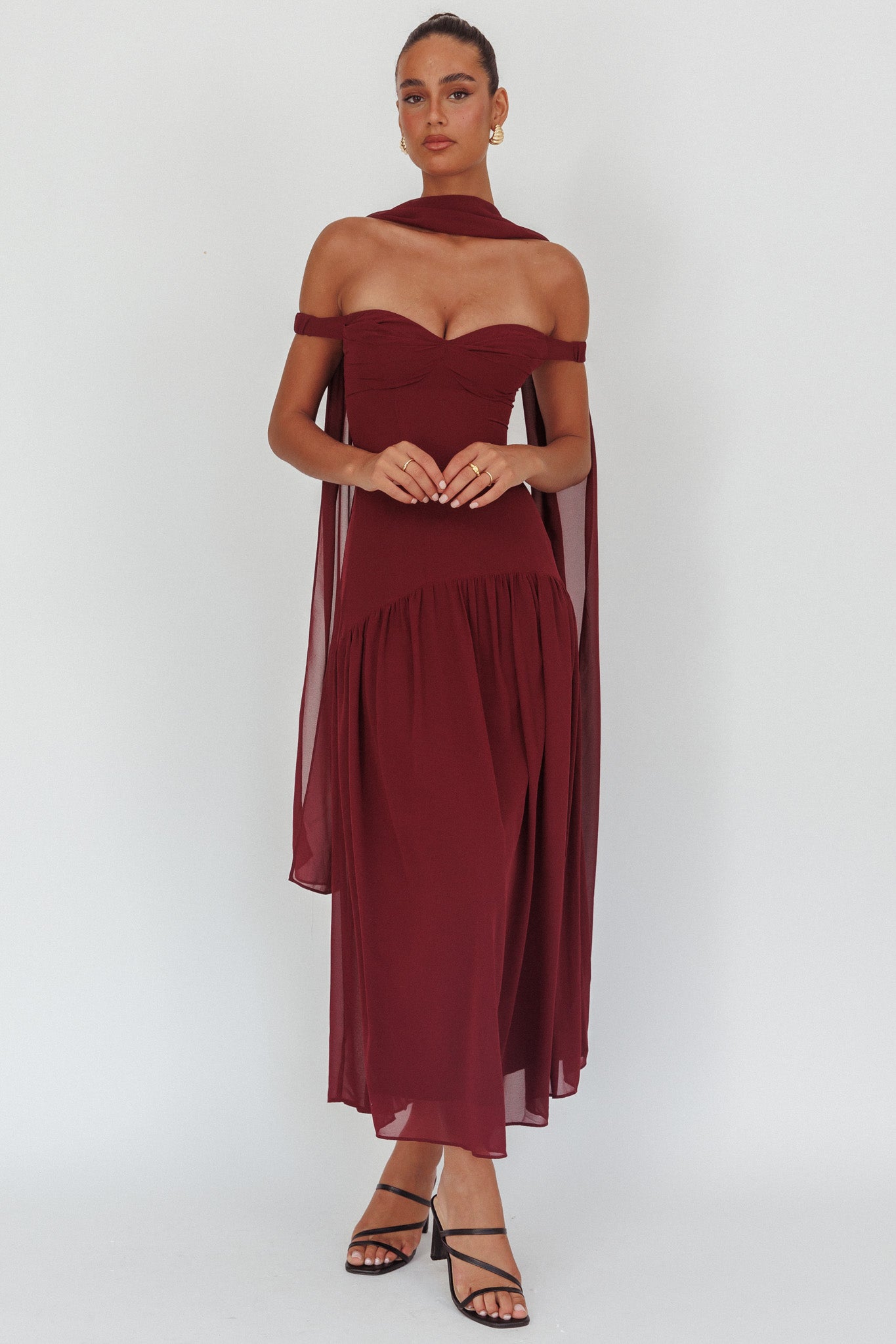 Kaycee Drop Waist Maxi Dress Wine-Maymioy