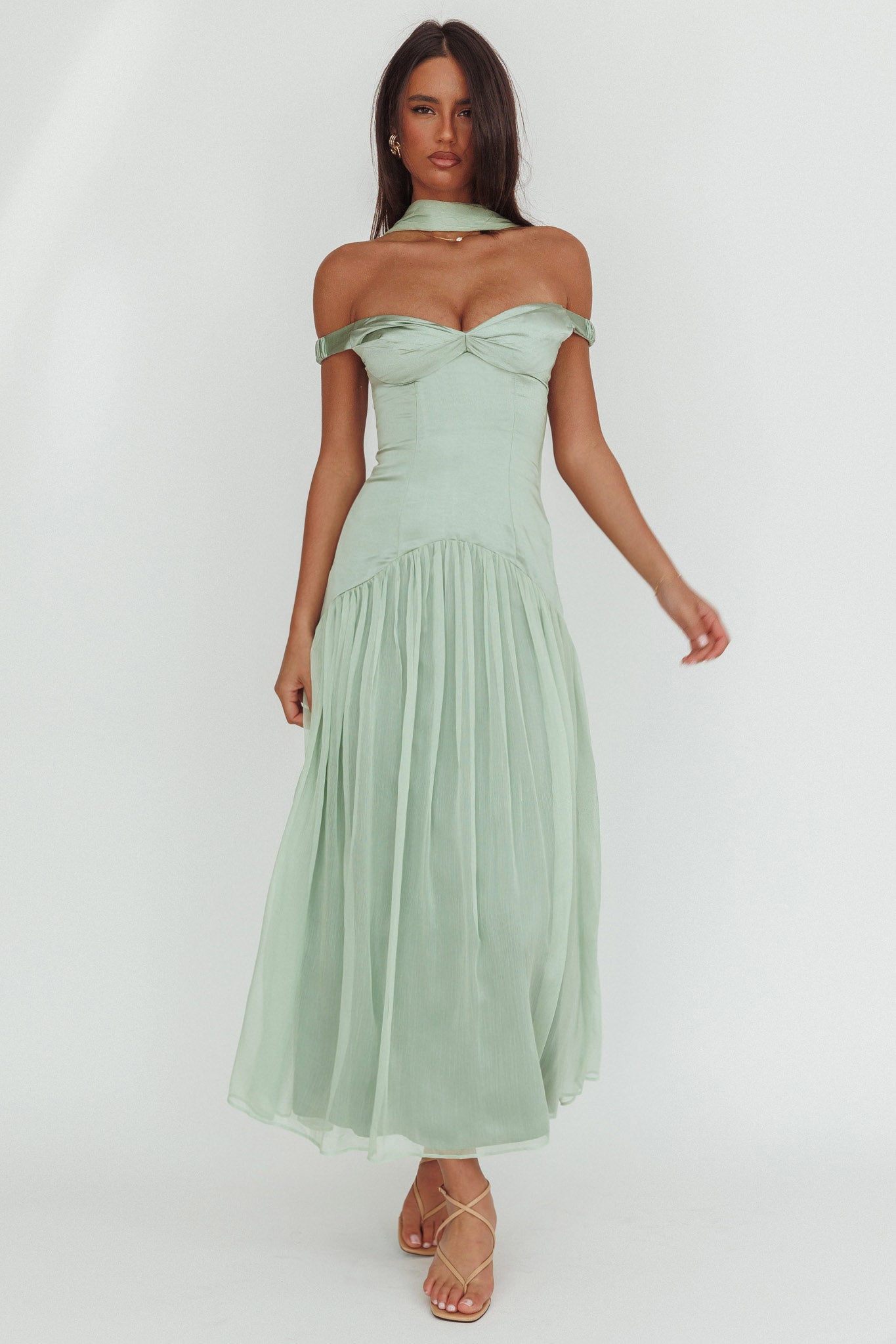 Kaycee Drop Waist Maxi Dress Sage-Maymioy