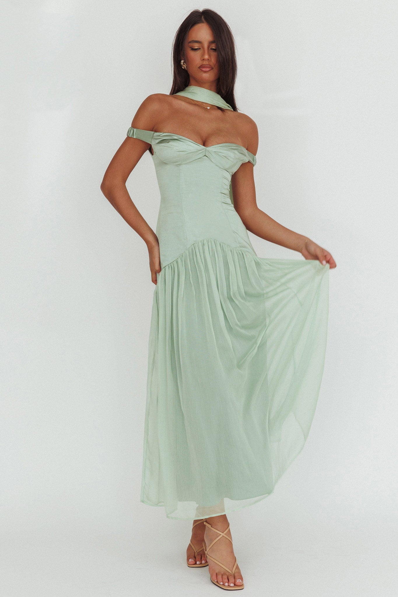 Kaycee Drop Waist Maxi Dress Sage-Maymioy
