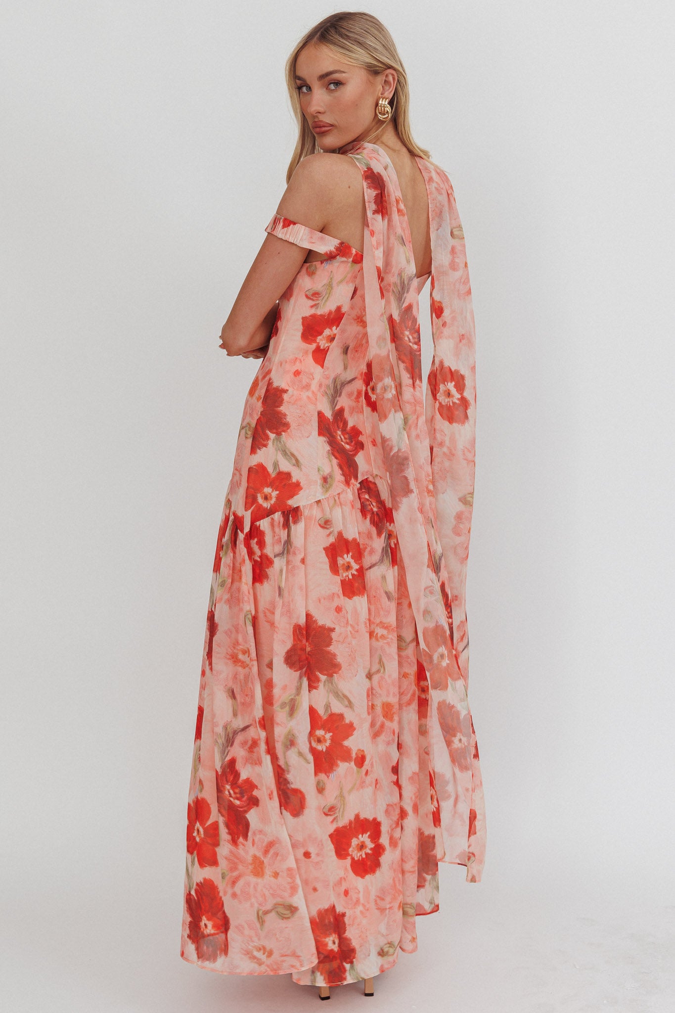 Kaycee Drop Waist Maxi Dress Floral Red-Maymioy