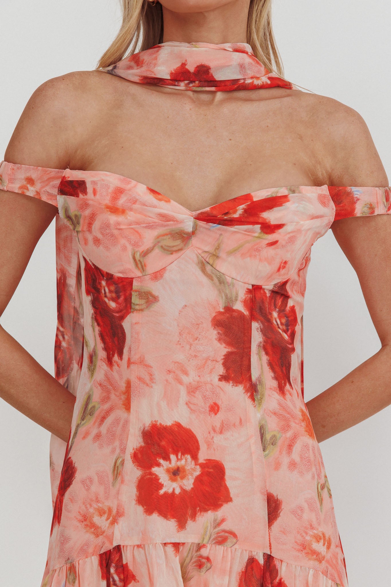 Kaycee Drop Waist Maxi Dress Floral Red-Maymioy
