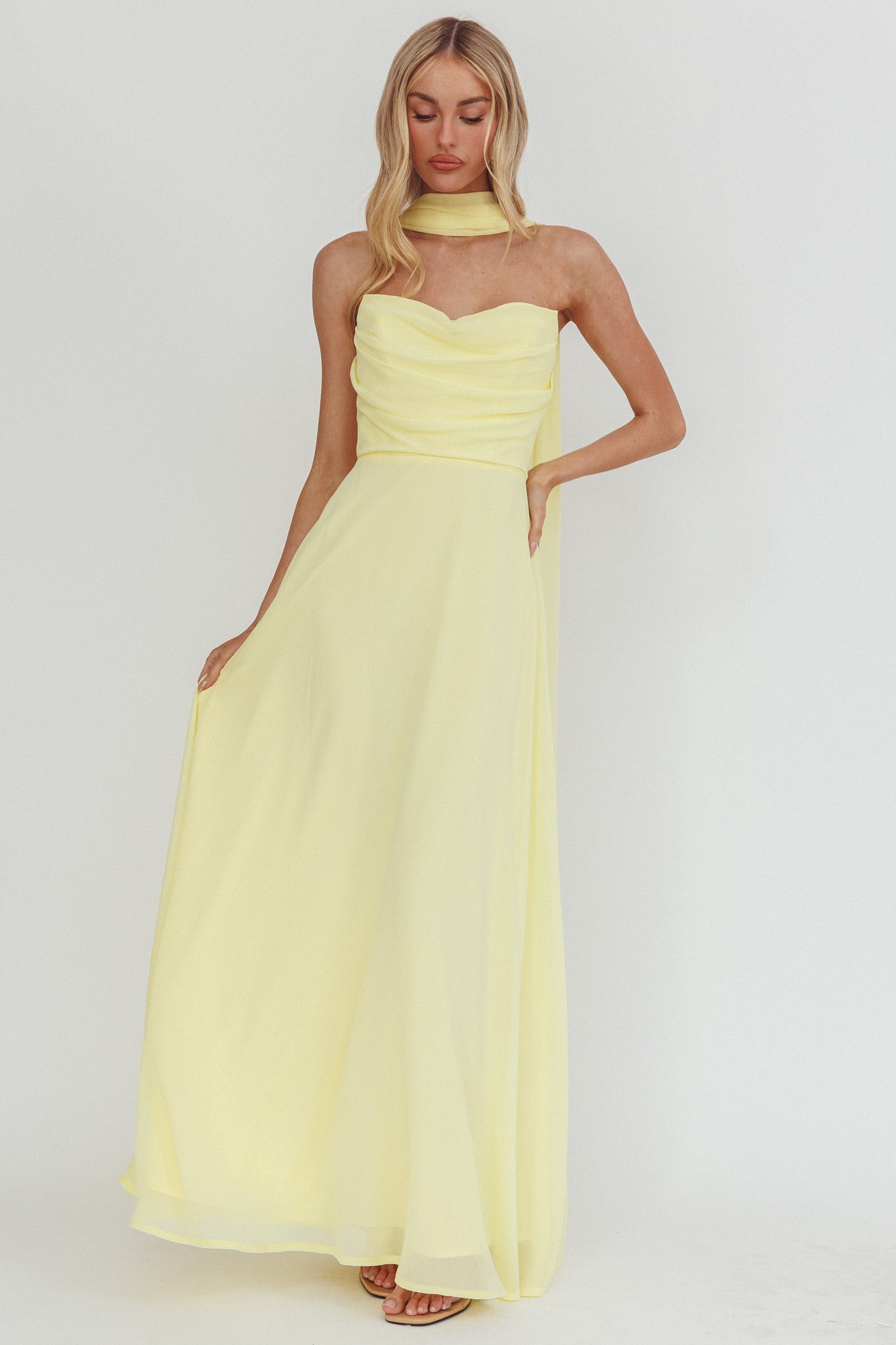 Kaycee Strapless Scarf Maxi Dress Yellow-Maymioy