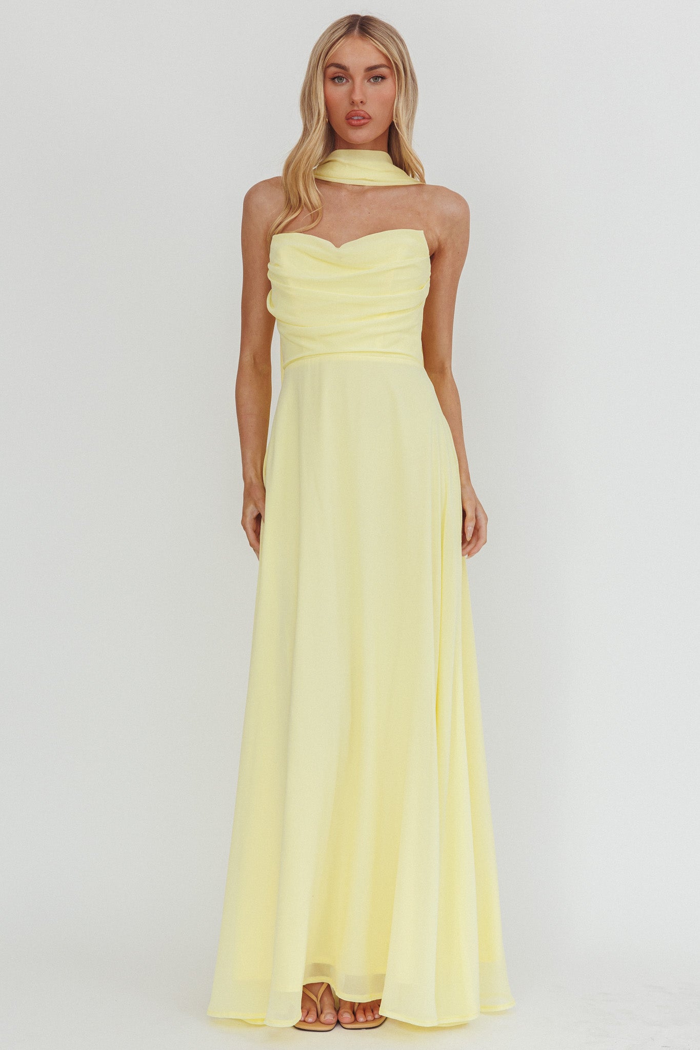 Kaycee Strapless Scarf Maxi Dress Yellow-Maymioy