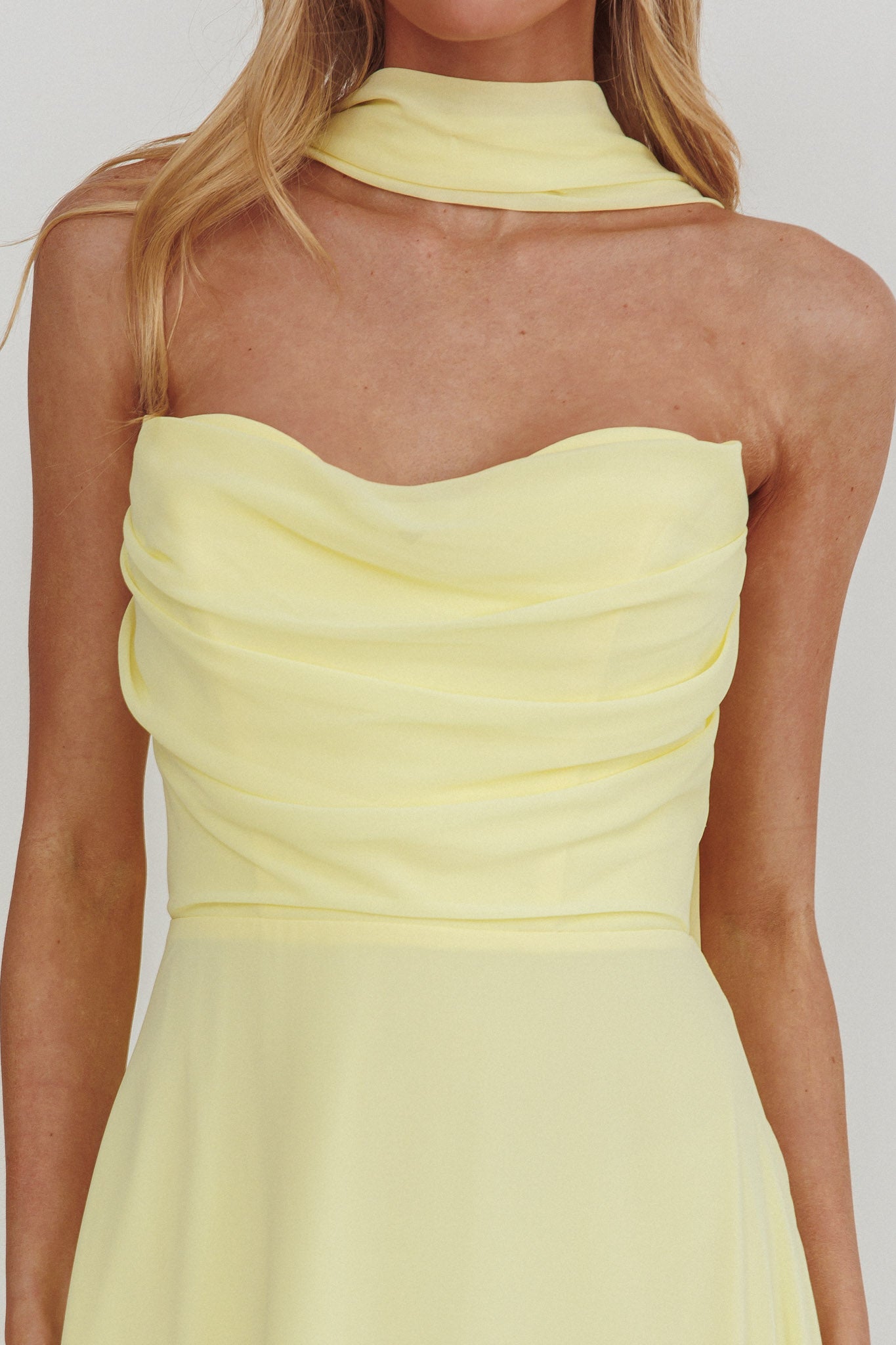 Kaycee Strapless Scarf Maxi Dress Yellow-Maymioy