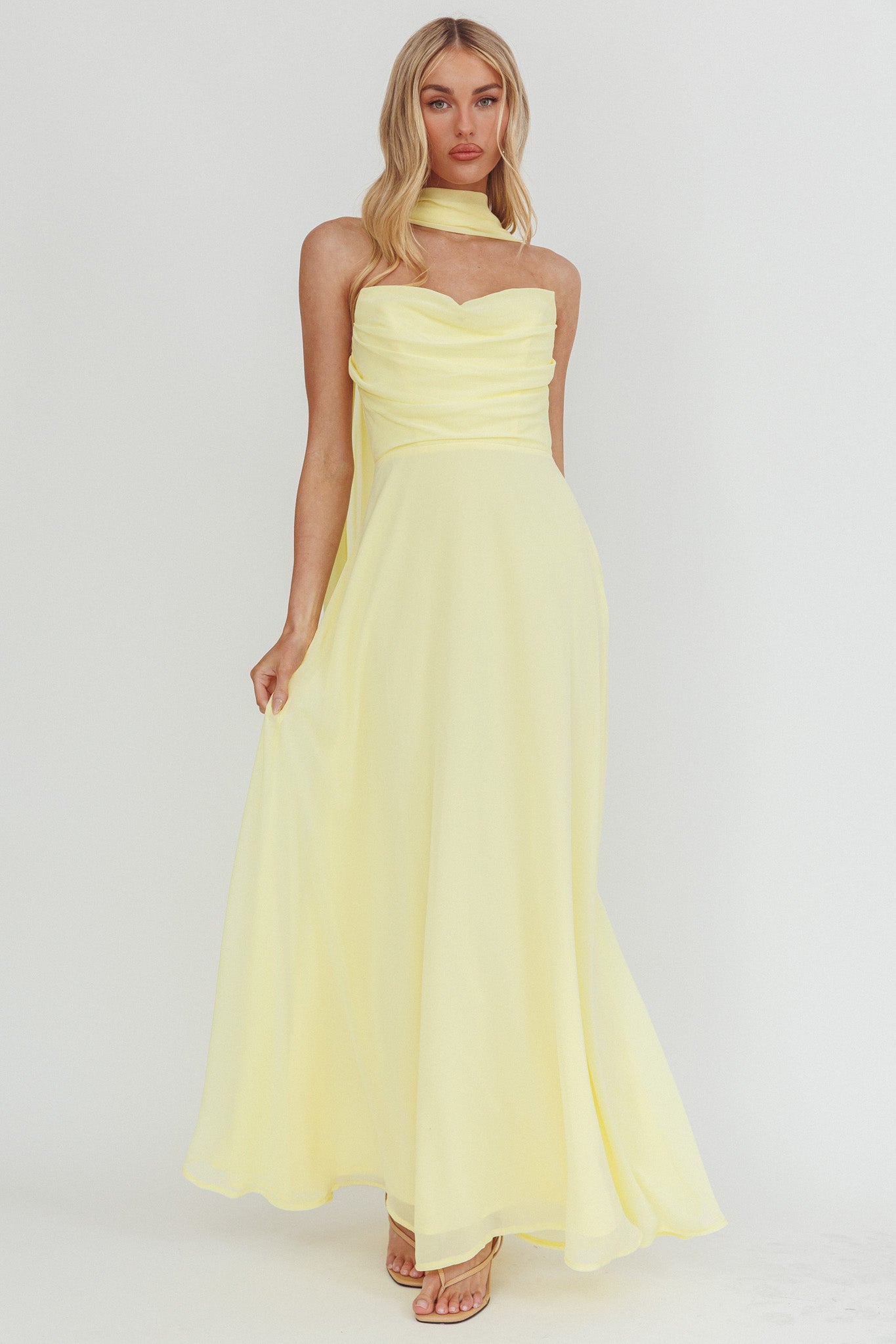 Kaycee Strapless Scarf Maxi Dress Yellow-Maymioy