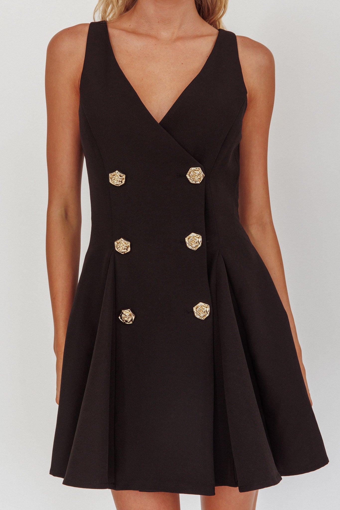 Tiana Double Breasted Mini Dress Black-Maymioy