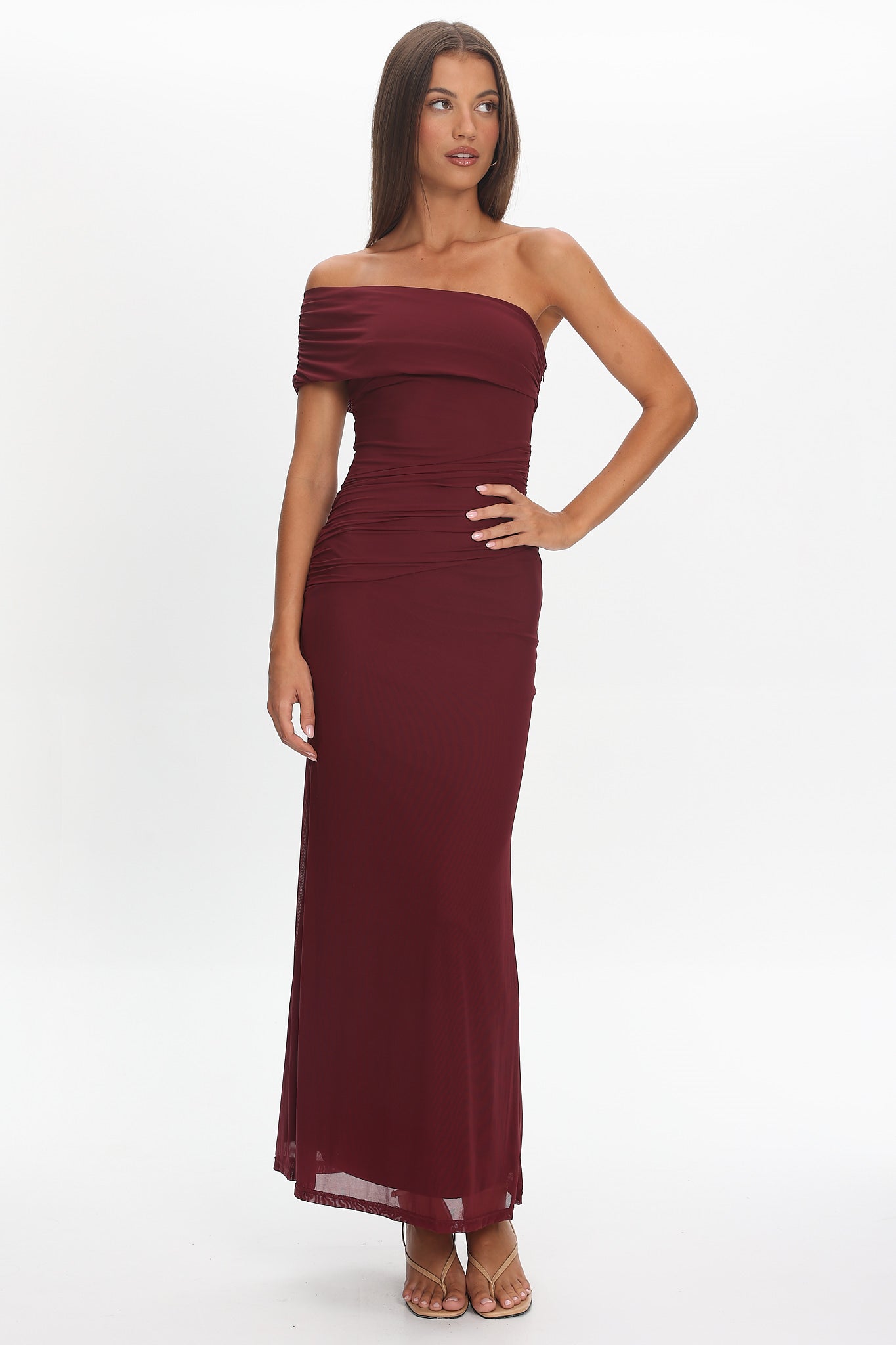 Gala One-Shoulder Maxi Dress Wine-Maymioy