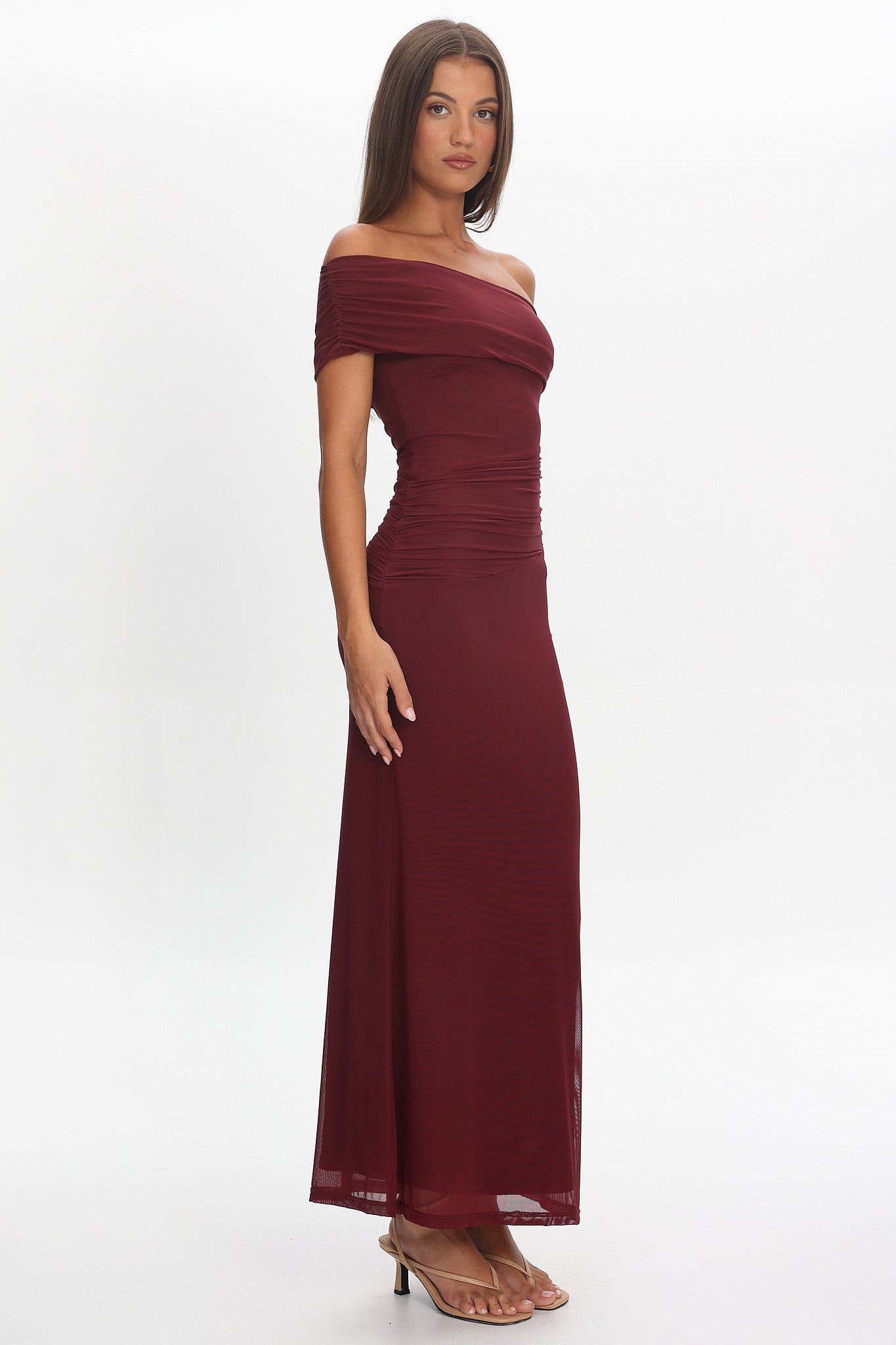 Gala One-Shoulder Maxi Dress Wine-Maymioy