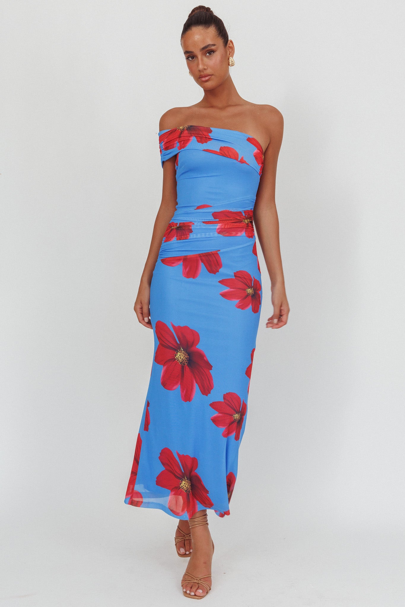 Gala One-Shoulder Maxi Dress Floral Blue-Maymioy