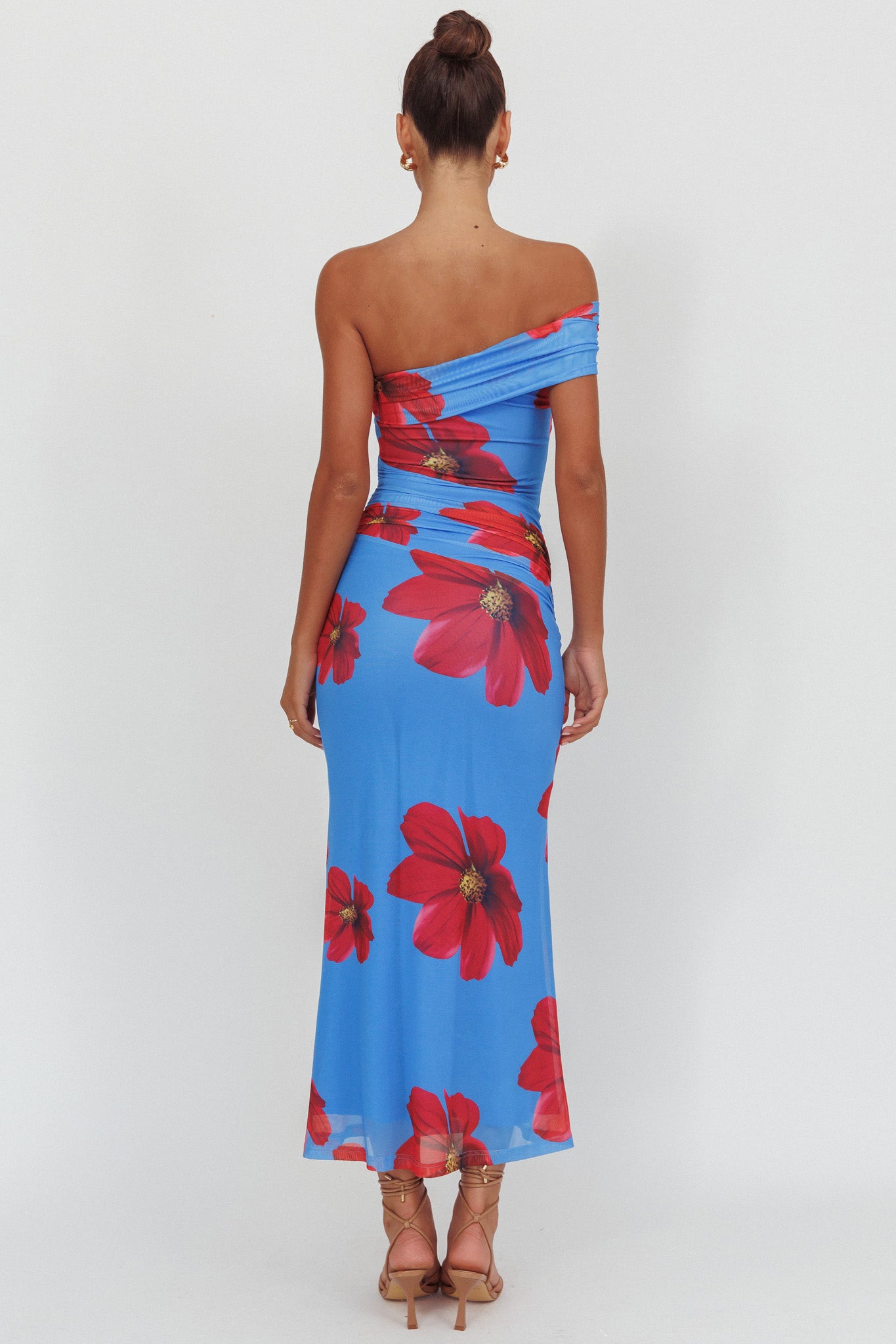 Gala One-Shoulder Maxi Dress Floral Blue-Maymioy
