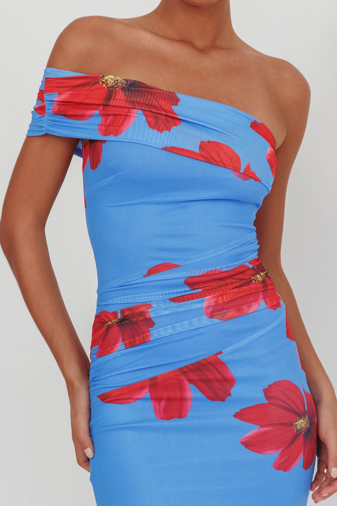 Gala One-Shoulder Maxi Dress Floral Blue-Maymioy