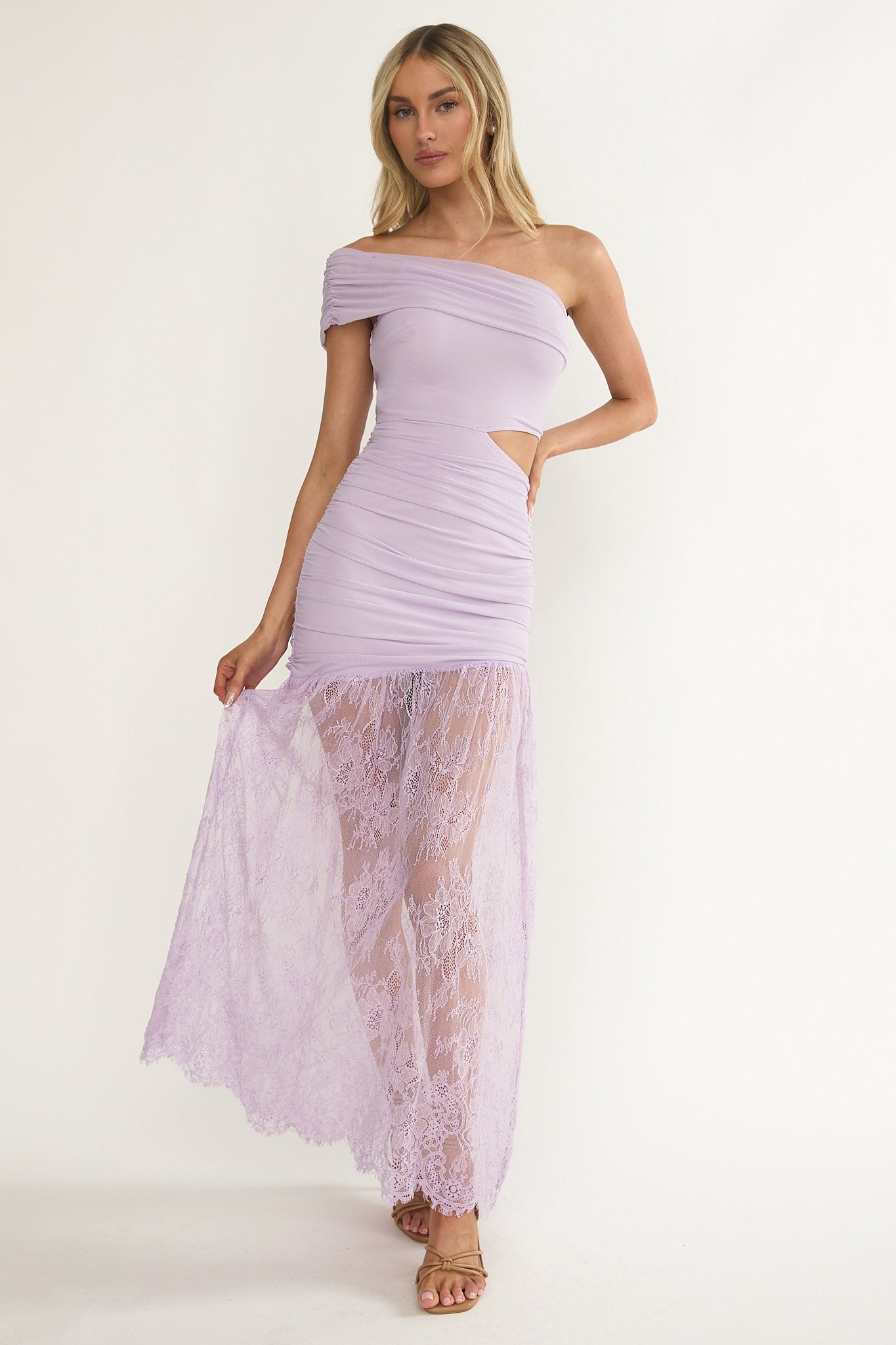 Gala Cut-Out Waist Lace Maxi Dress Lilac-Maymioy