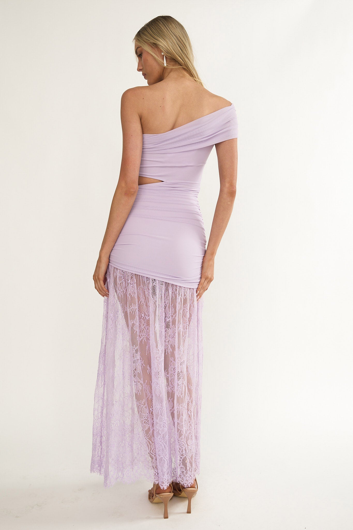 Gala Cut-Out Waist Lace Maxi Dress Lilac-Maymioy