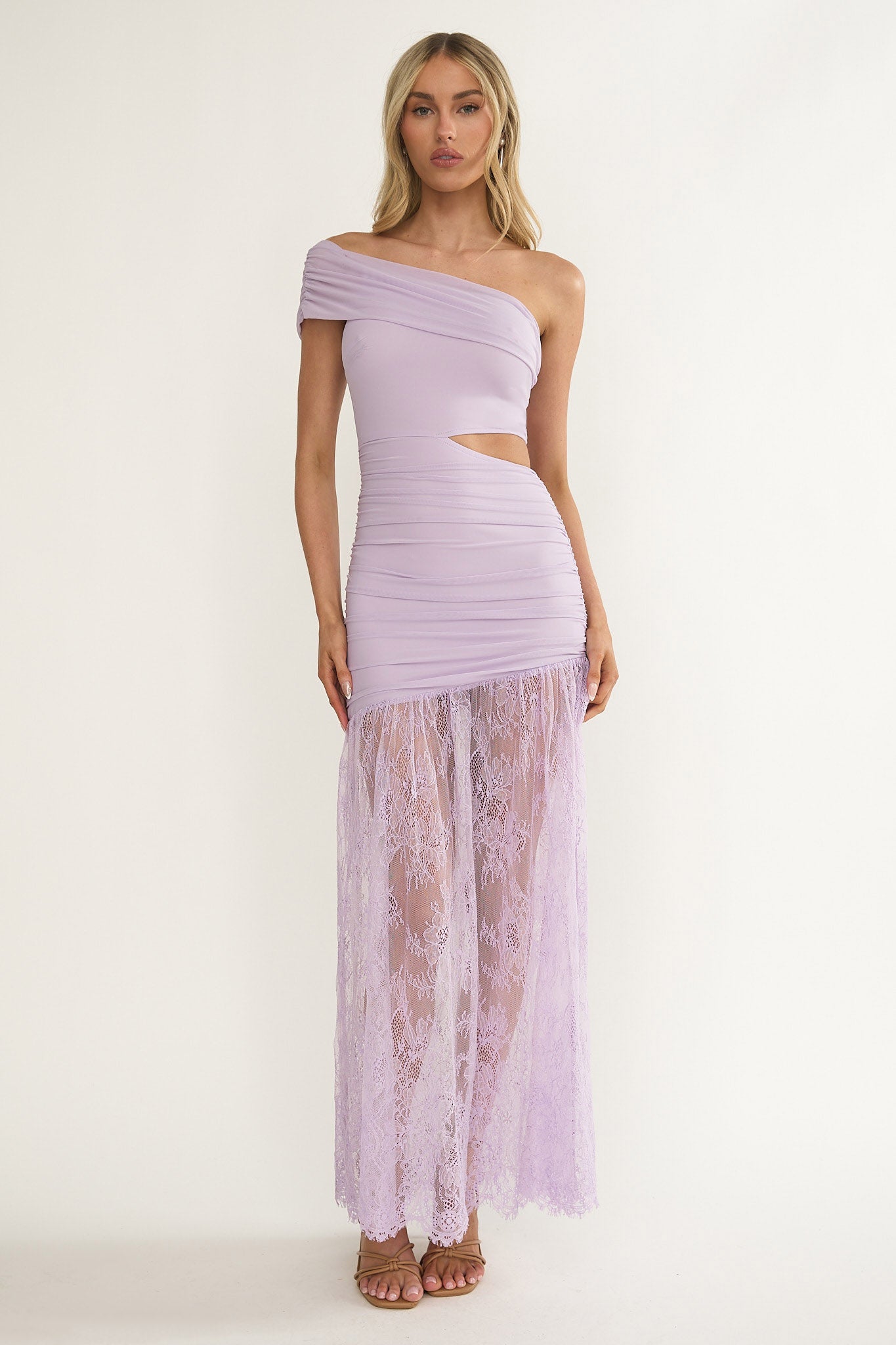 Gala Cut-Out Waist Lace Maxi Dress Lilac-Maymioy