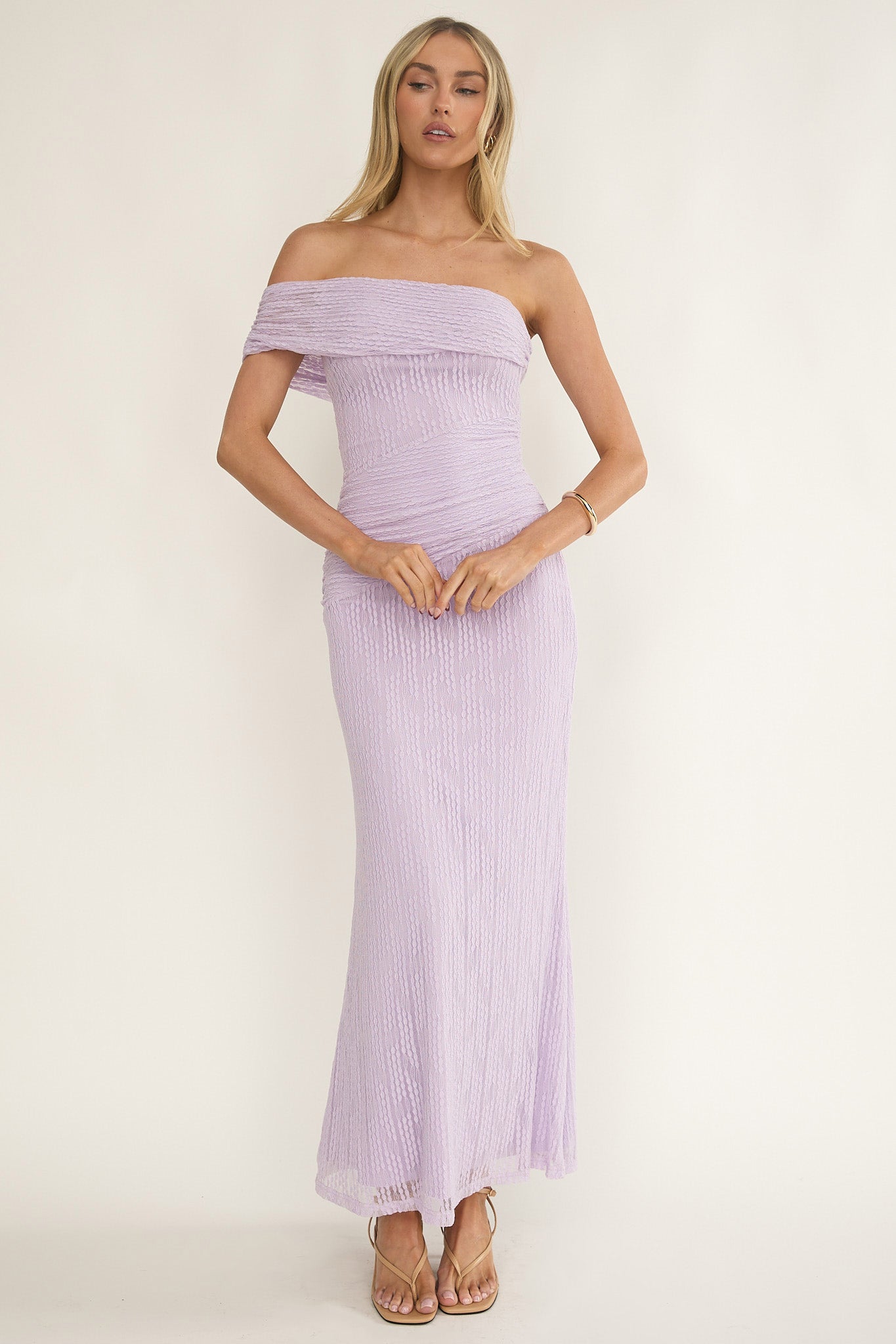 Gala One-Shoulder Textured Maxi Dress Lilac-Maymioy