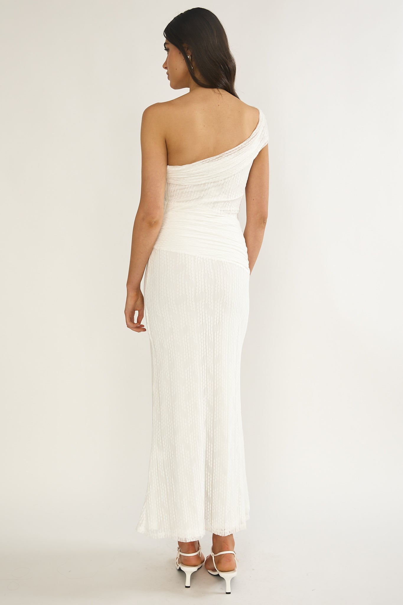 Gala One-Shoulder Textured Maxi Dress White-Maymioy