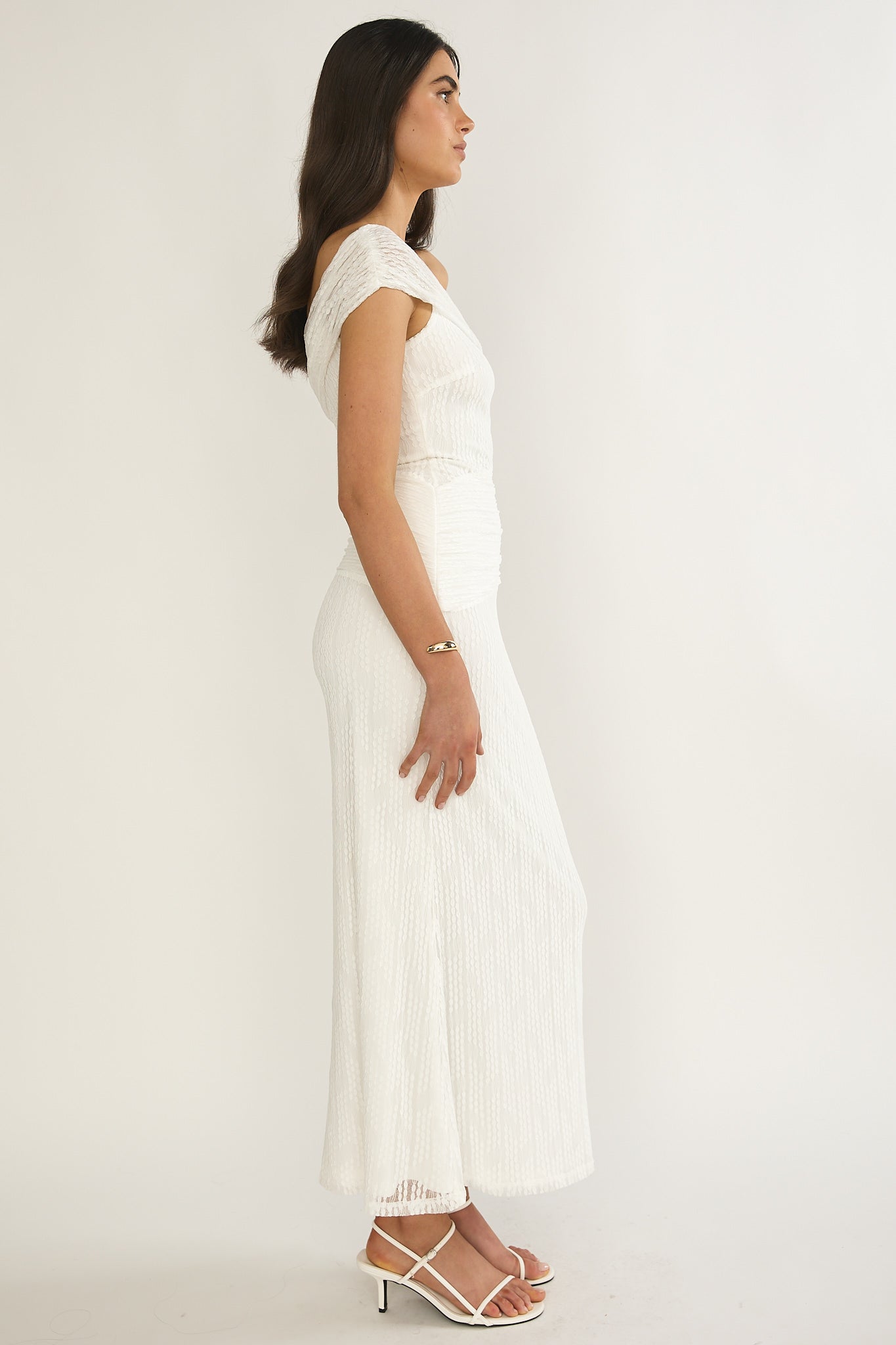 Gala One-Shoulder Textured Maxi Dress White-Maymioy