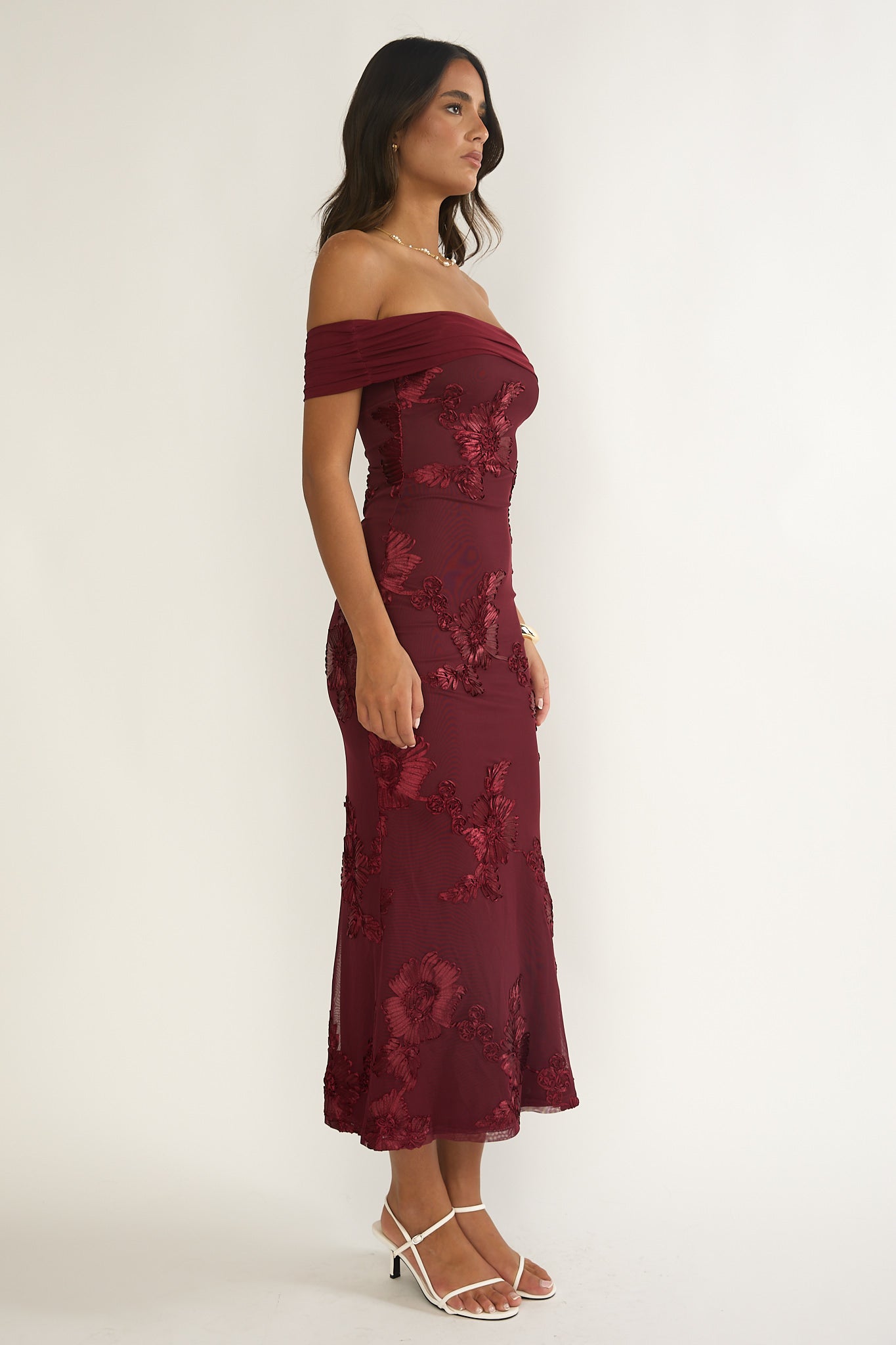 Gala One-Shoulder Maxi Dress Embellished Wine-Maymioy